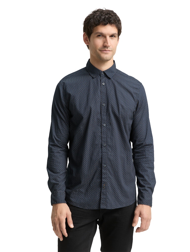 Tom Tailor Herren Hemden lang Navy Mini Spike