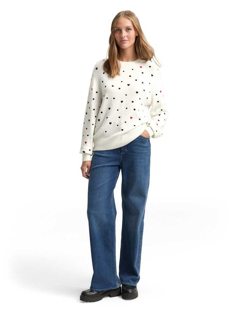 Tom Tailor denim Damen Pullover White Black Dot