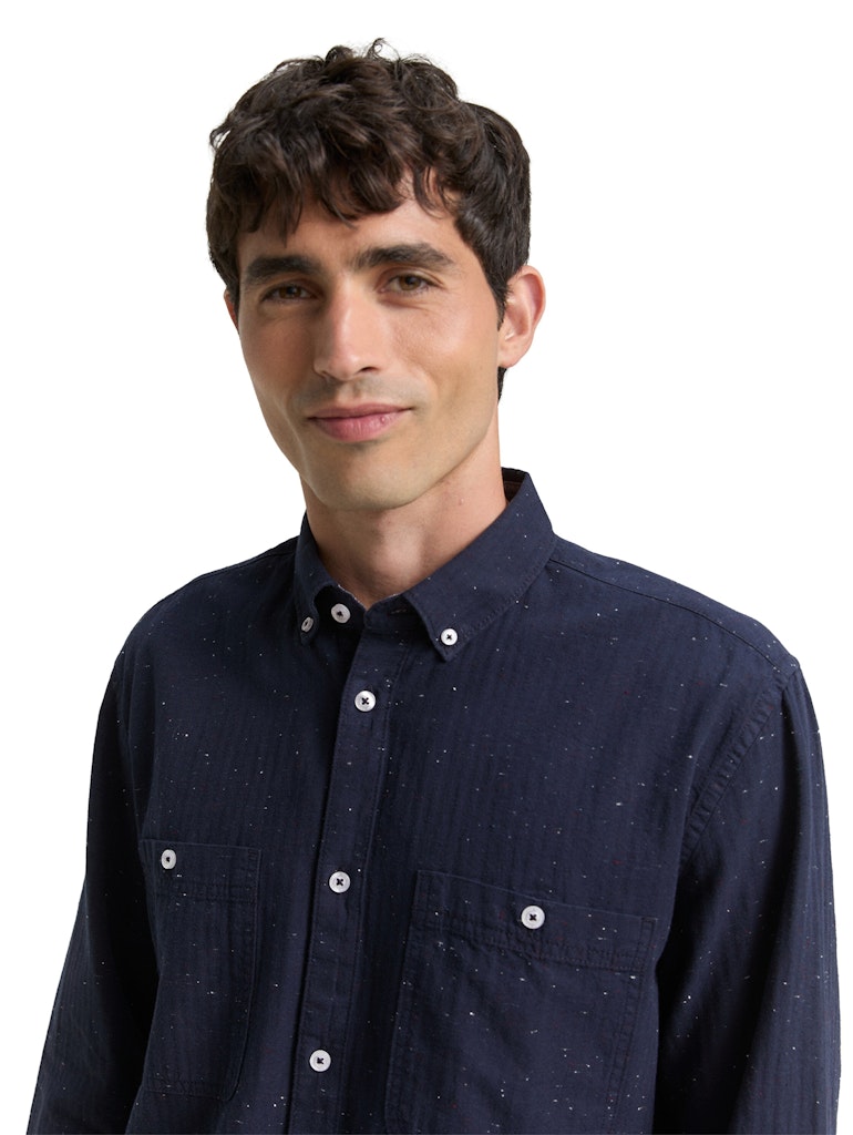 Tom Tailor Herren Hemden lang Navy Nep Struct