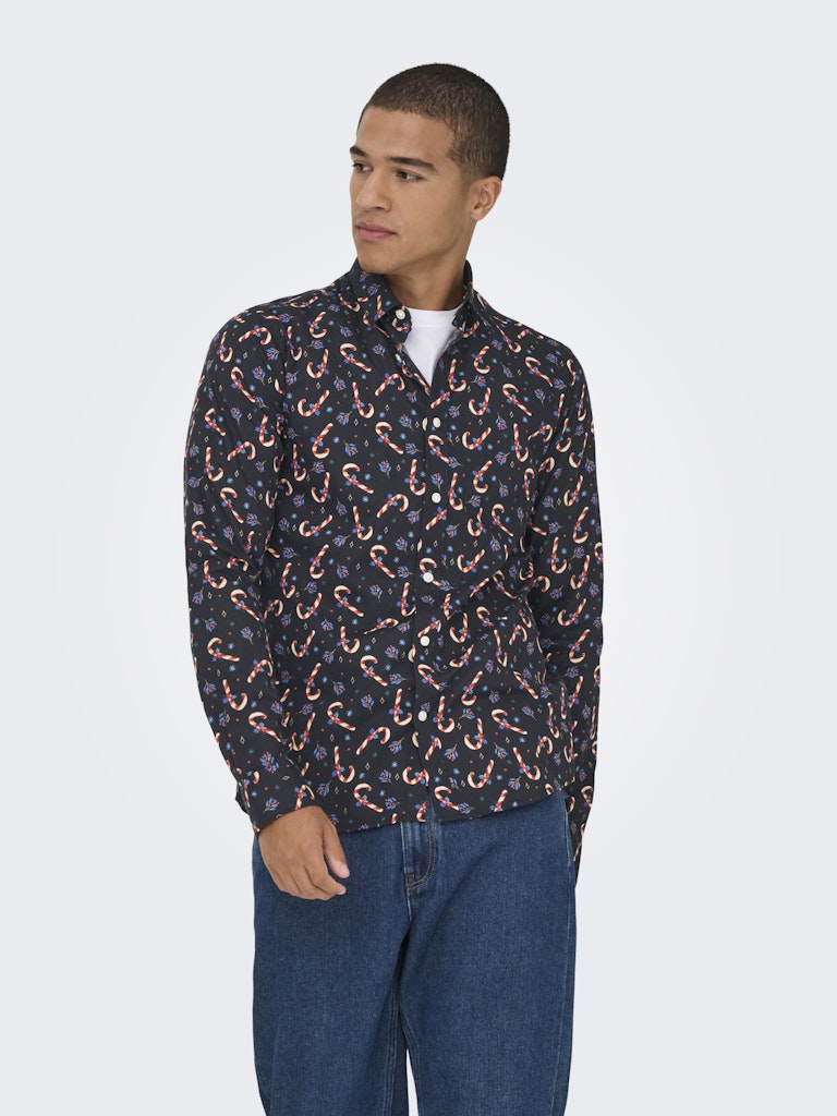 Only & Sons Herren Hemden lang Black/Candycane