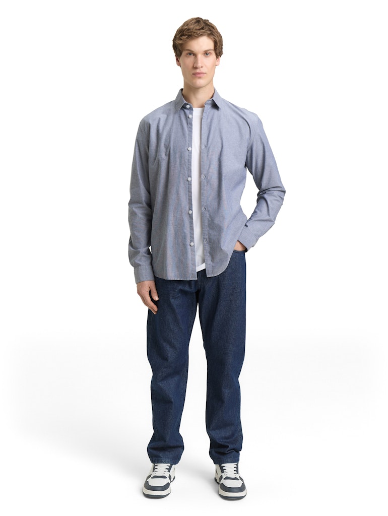 Tom Tailor denim Herren Hemden lang Night Blue Whit