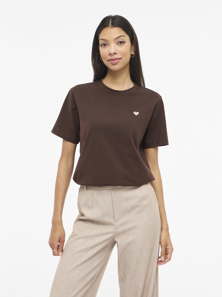 Vila Damen T-Shirts Coffee Bean/Emb