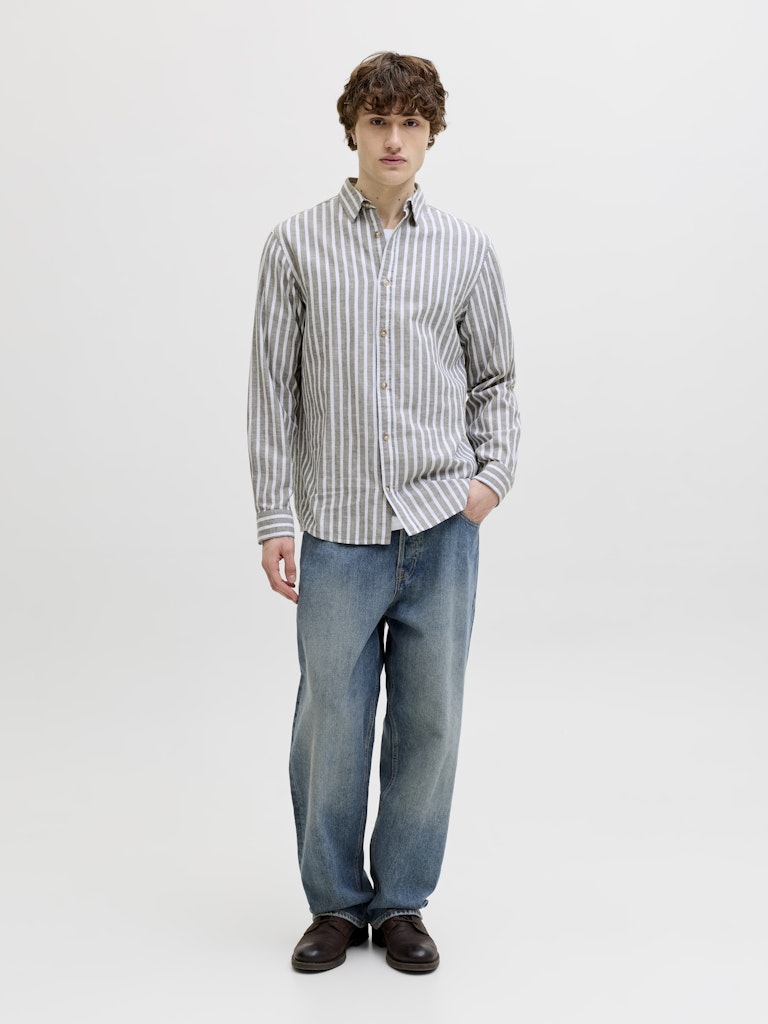 Jack & Jones Herren Hemden lang Vetiver/Stripes