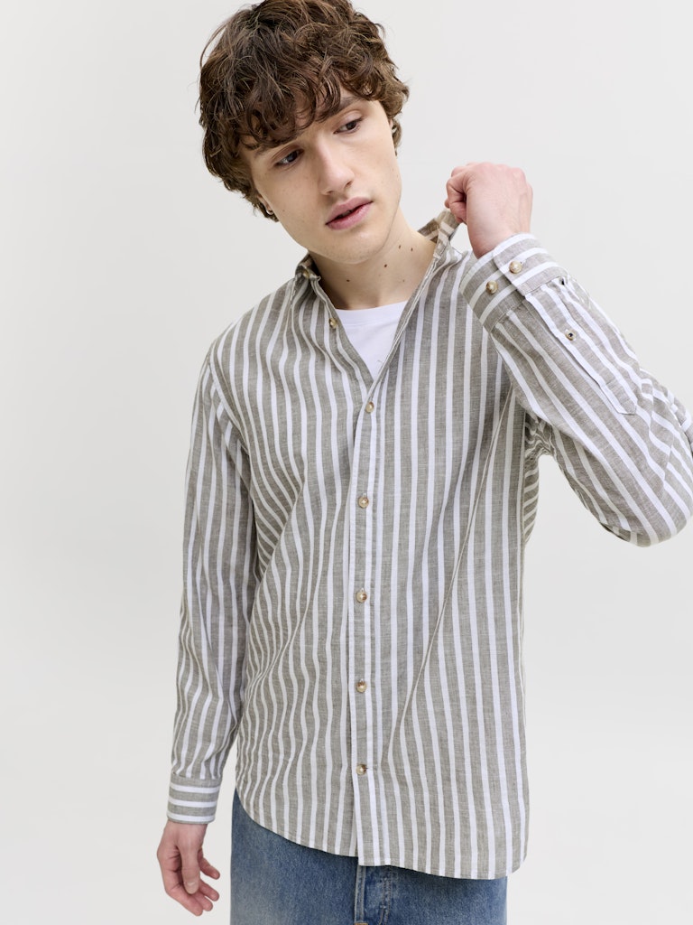 Jack & Jones Herren Hemden lang Vetiver/Stripes