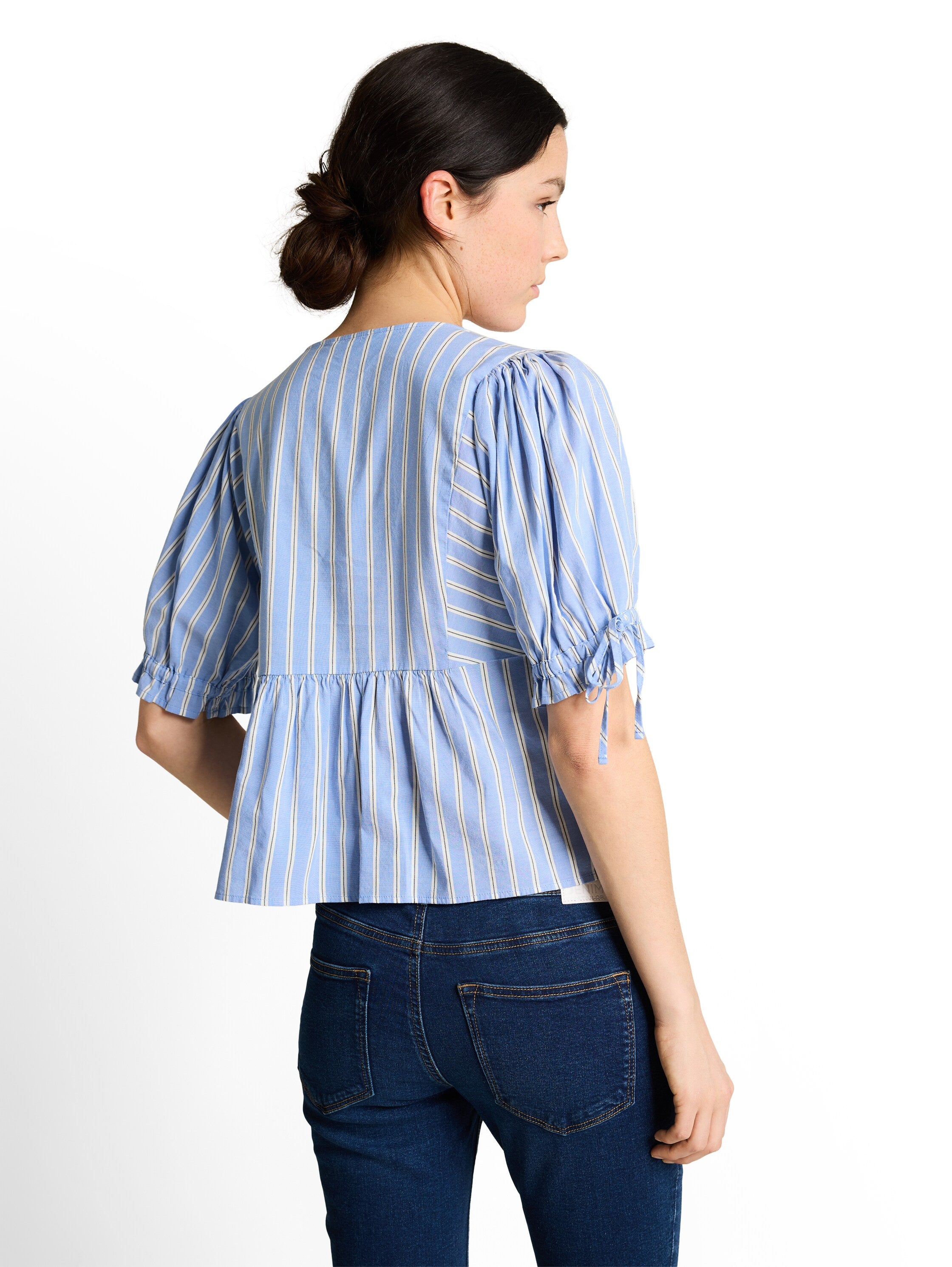 Tom Tailor denim Damen Blusen kurz Blue White Vert