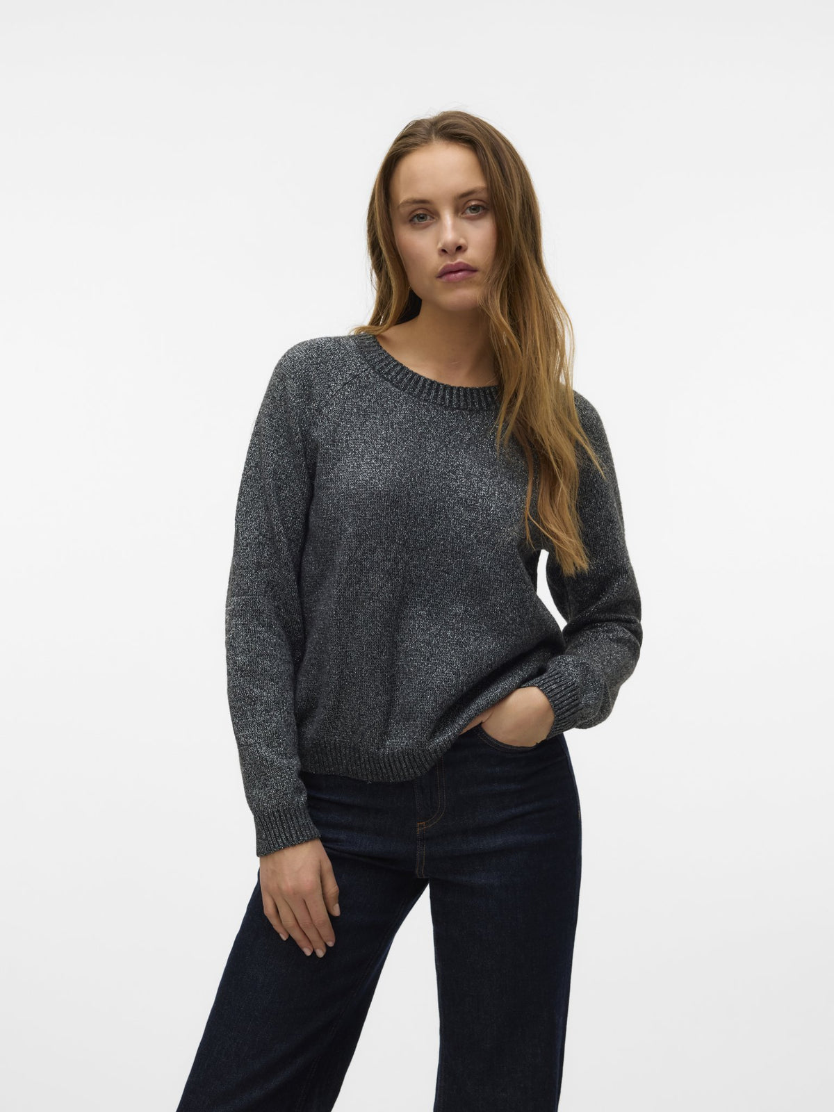 Vero Moda Damen Pullover Asphalt/W. Silv