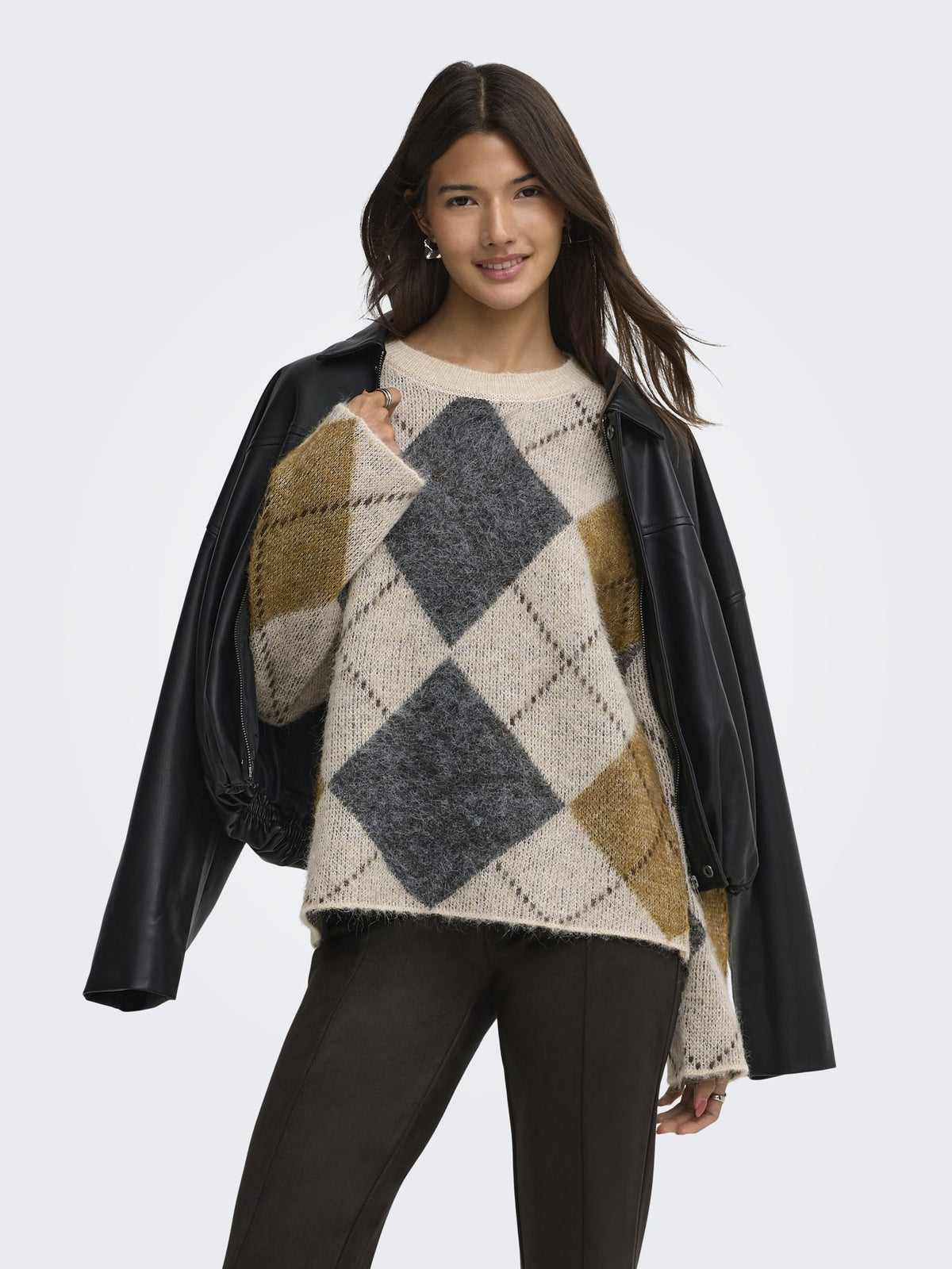 Only Damen Pullover Oatmeal/Argyle/