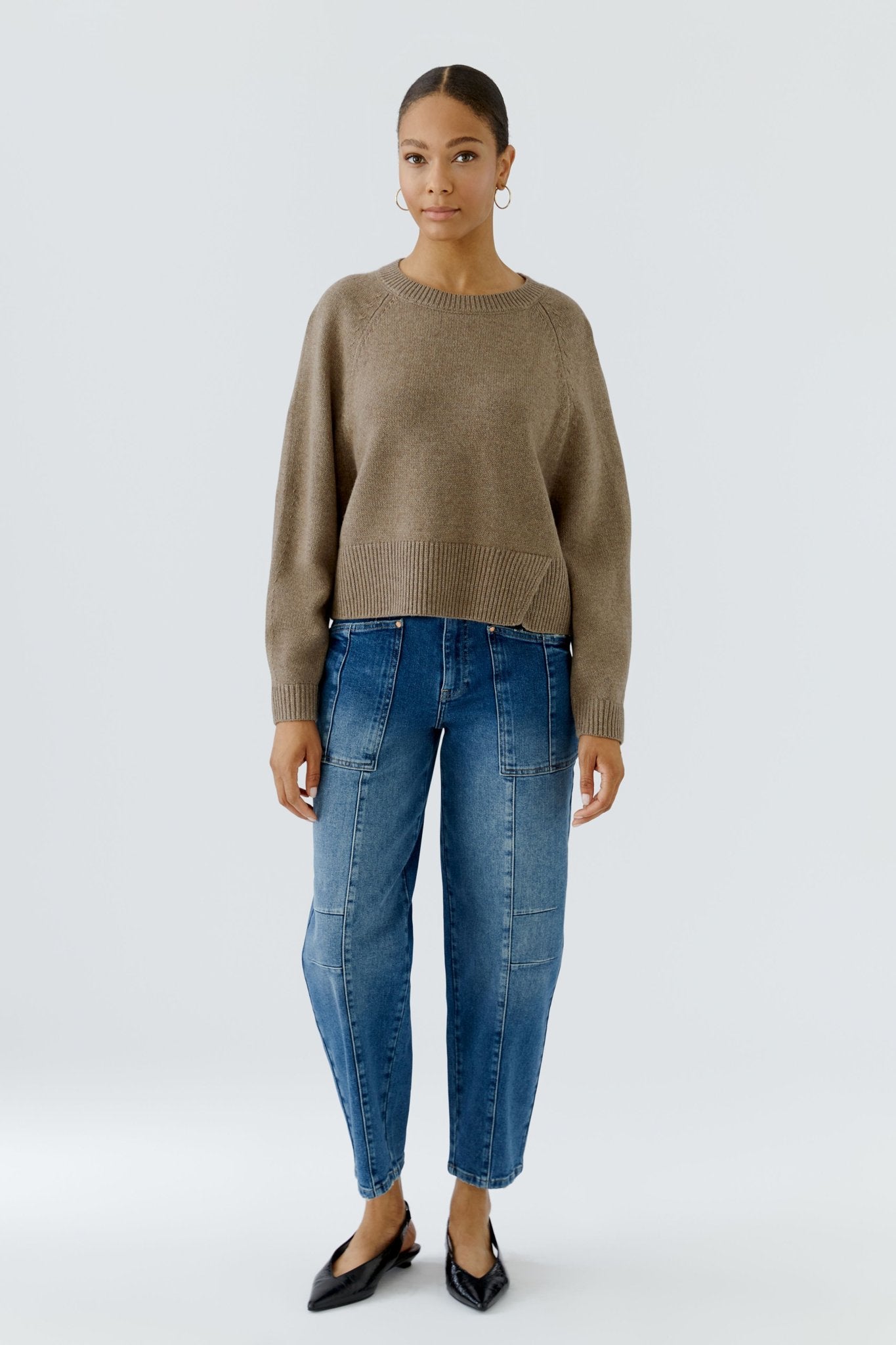 Oui Damen Pullover Taupe Mela