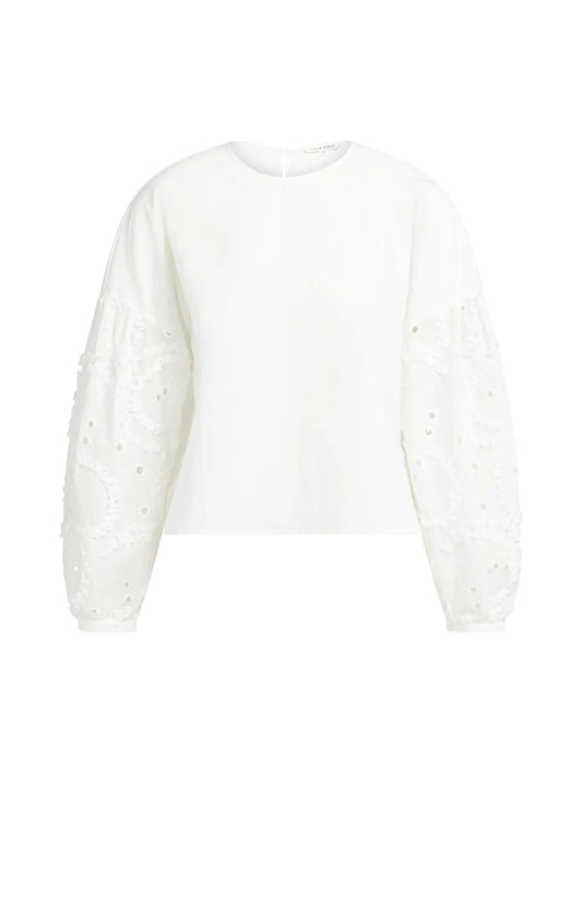 Bluse mit bestickten Ärmeln und rundem Ausschnitt