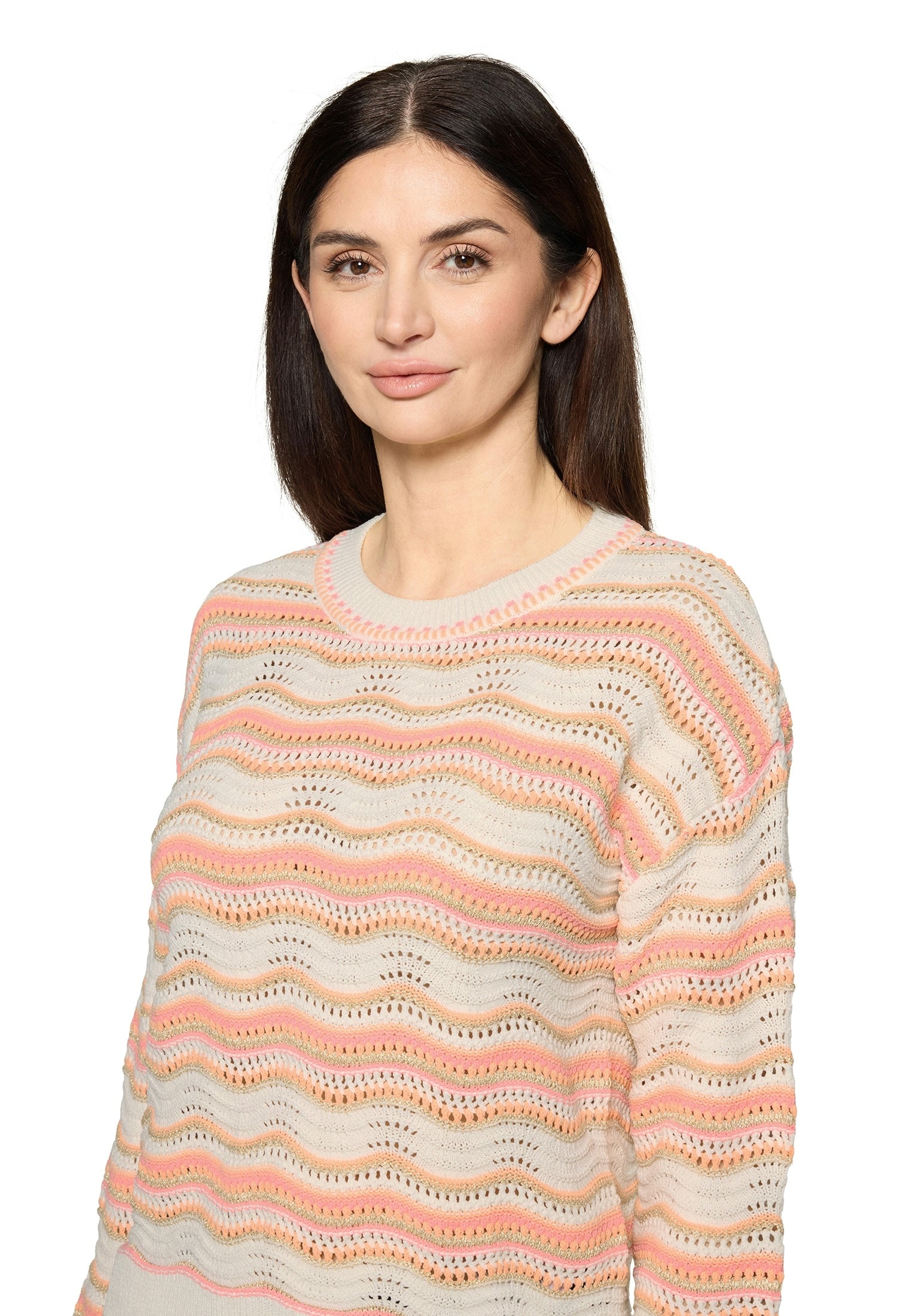 Cartoon Damen Pullover Cream/Orange