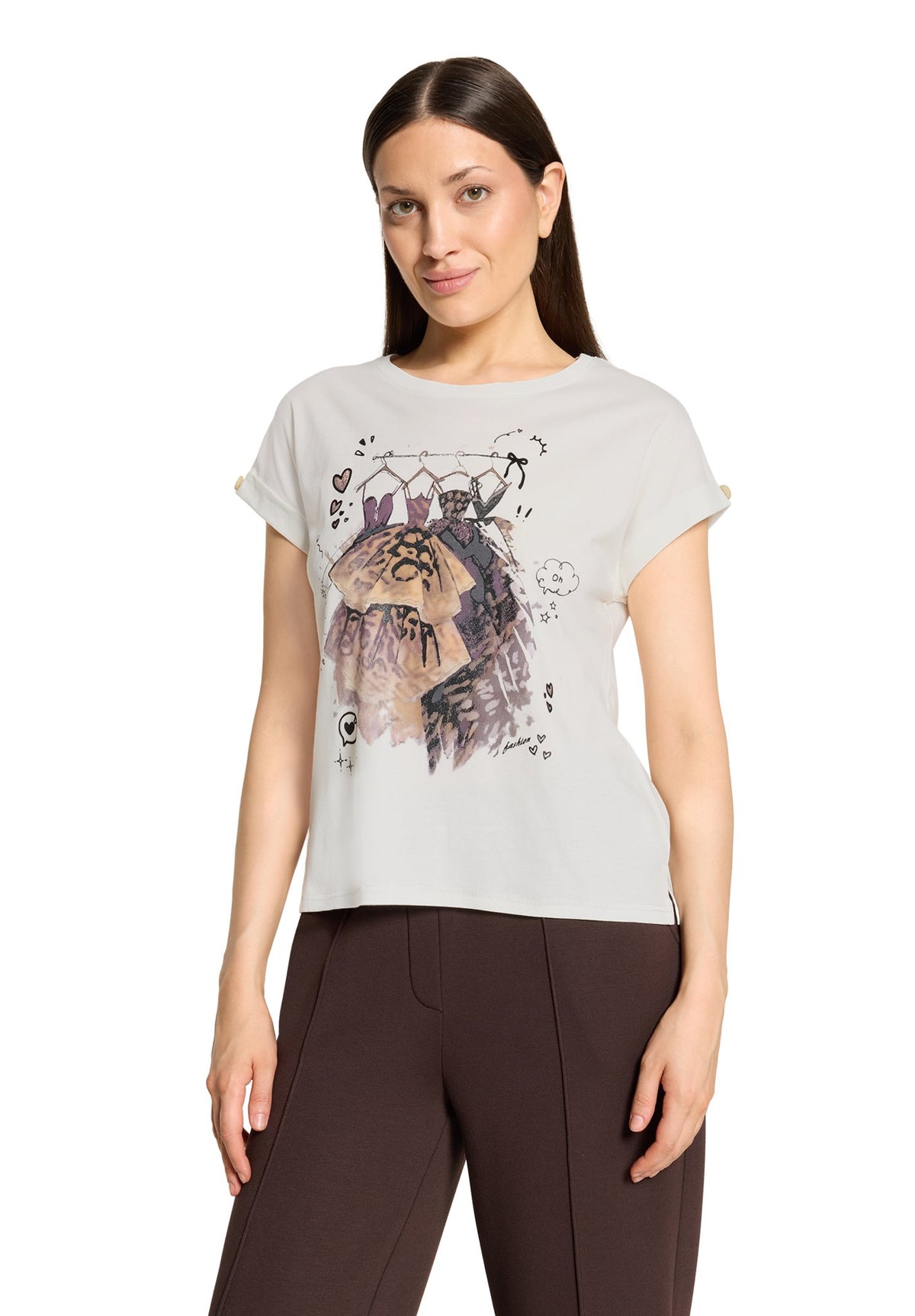Cartoon Damen T-Shirts Patch Cream/Bei