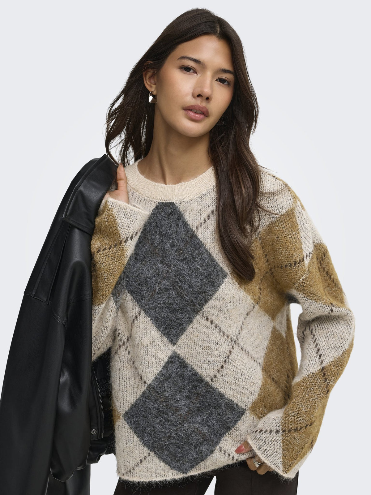 Only Damen Pullover Oatmeal/Argyle/