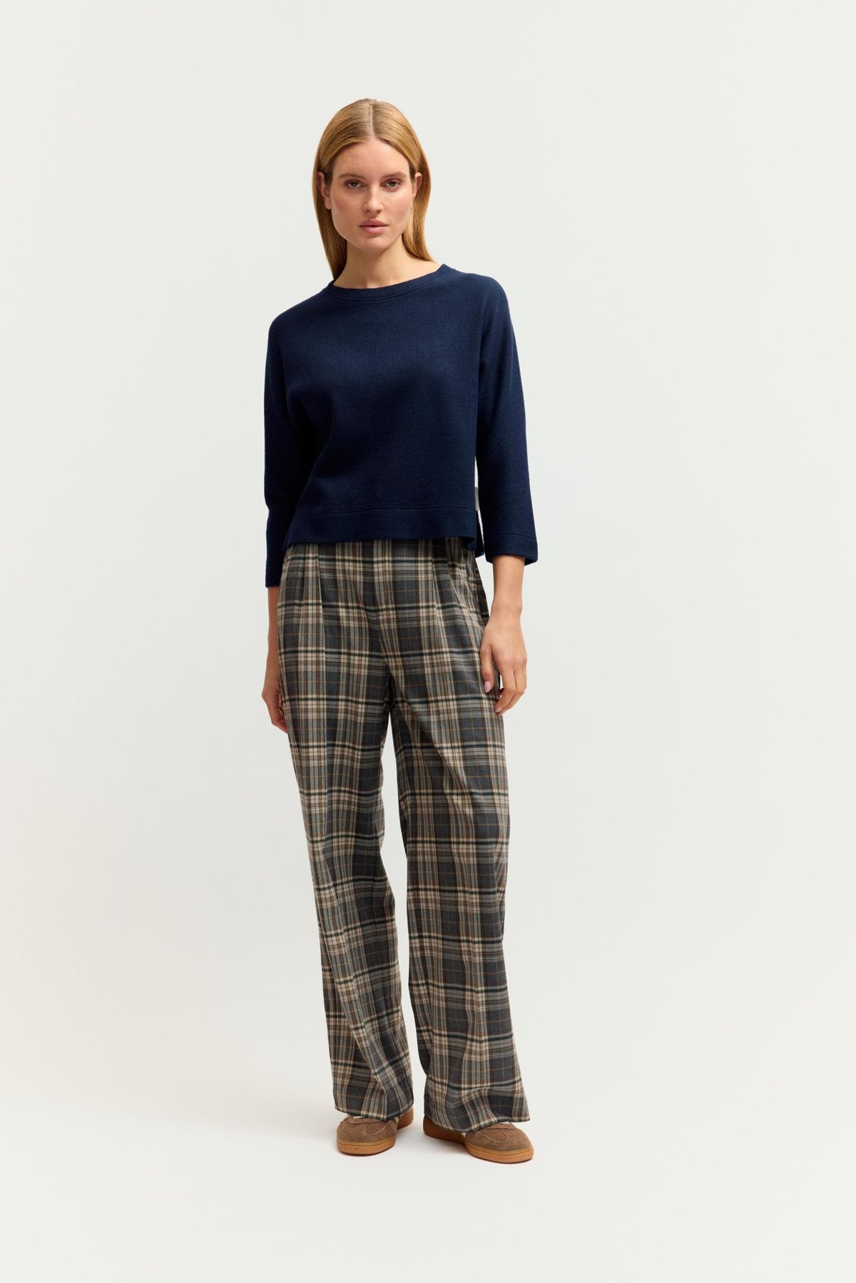 Fashion People Damen Hosen Raw Denim Check