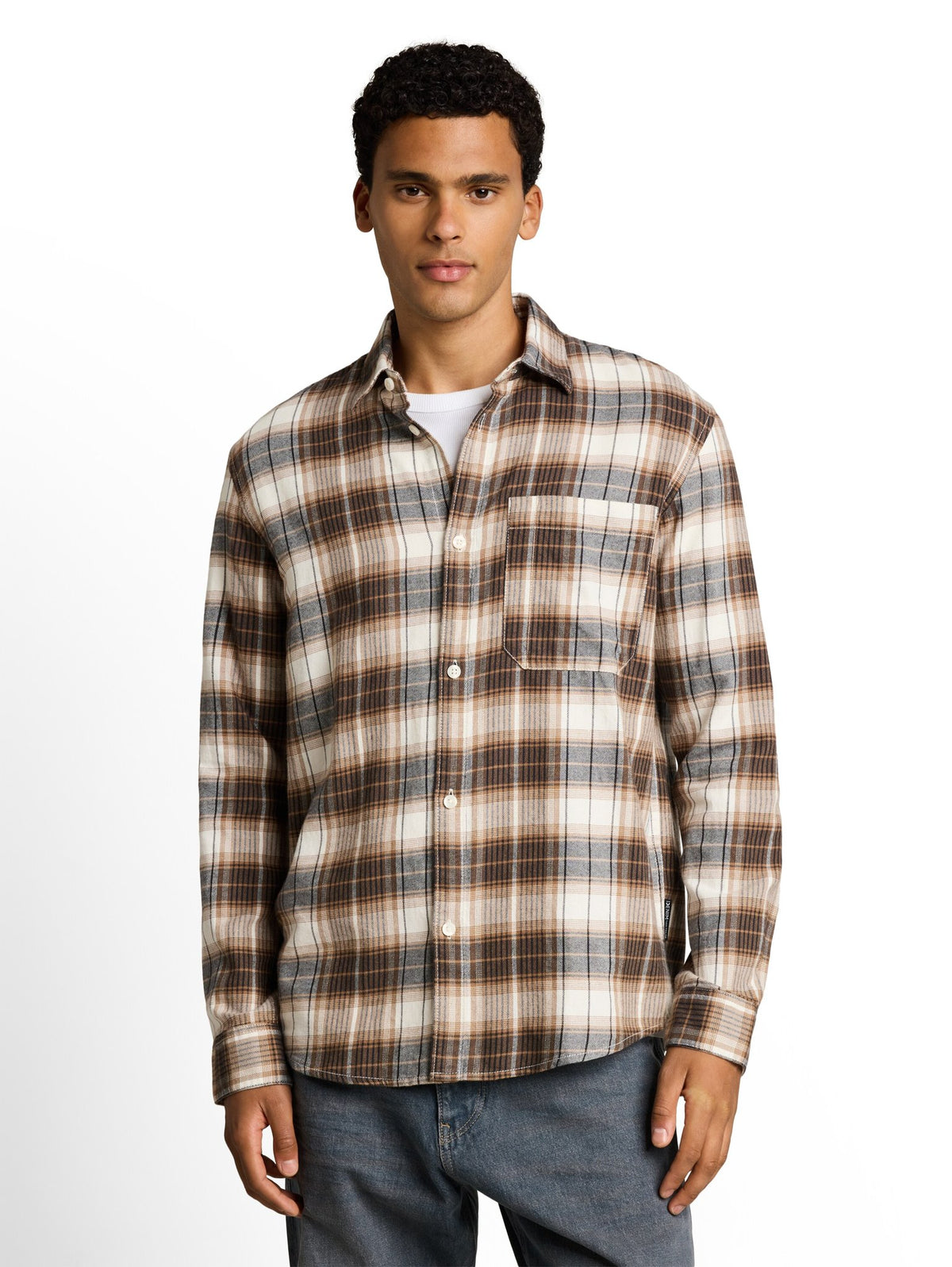 Tom Tailor denim Herren Hemden lang Off White Brown