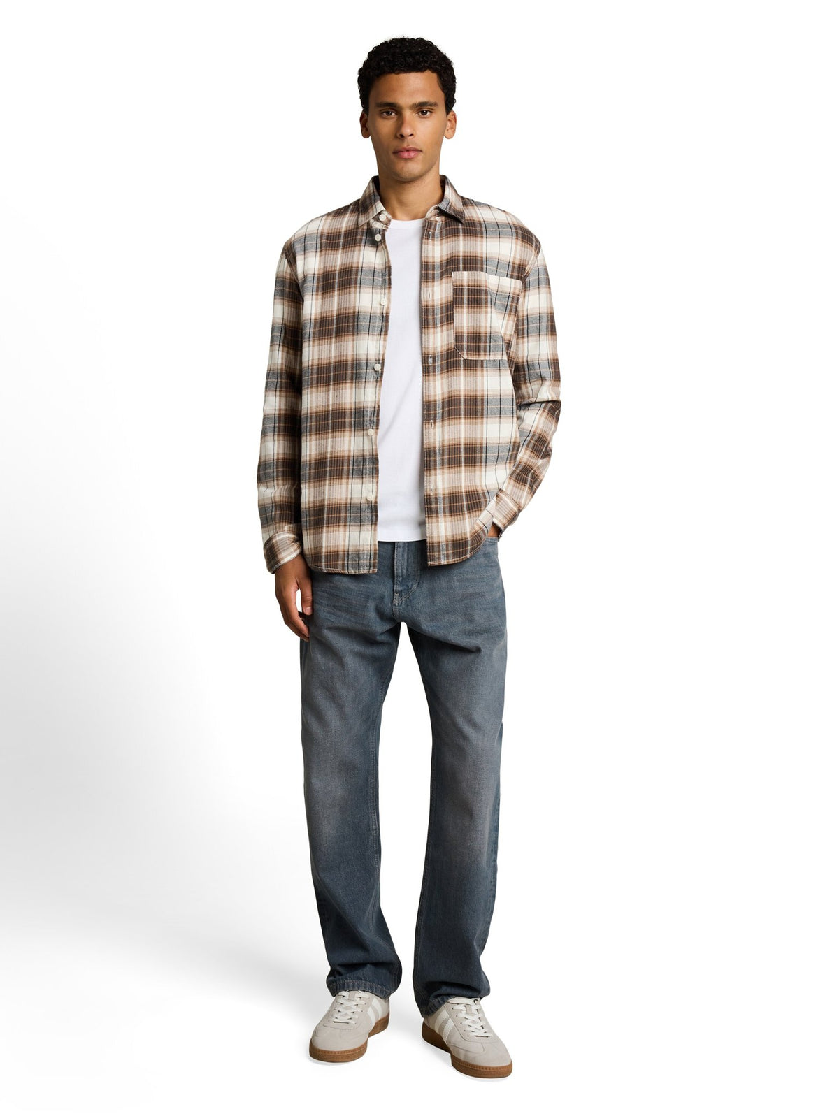 Tom Tailor denim Herren Hemden lang Off White Brown