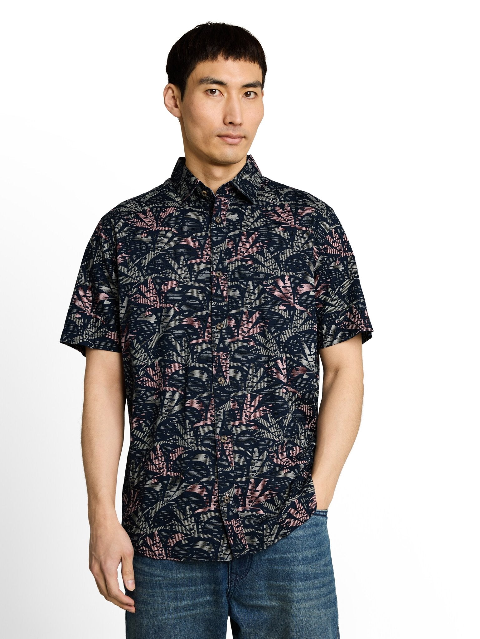 Tom Tailor Herren Hemden kurz Navy Green Palm
