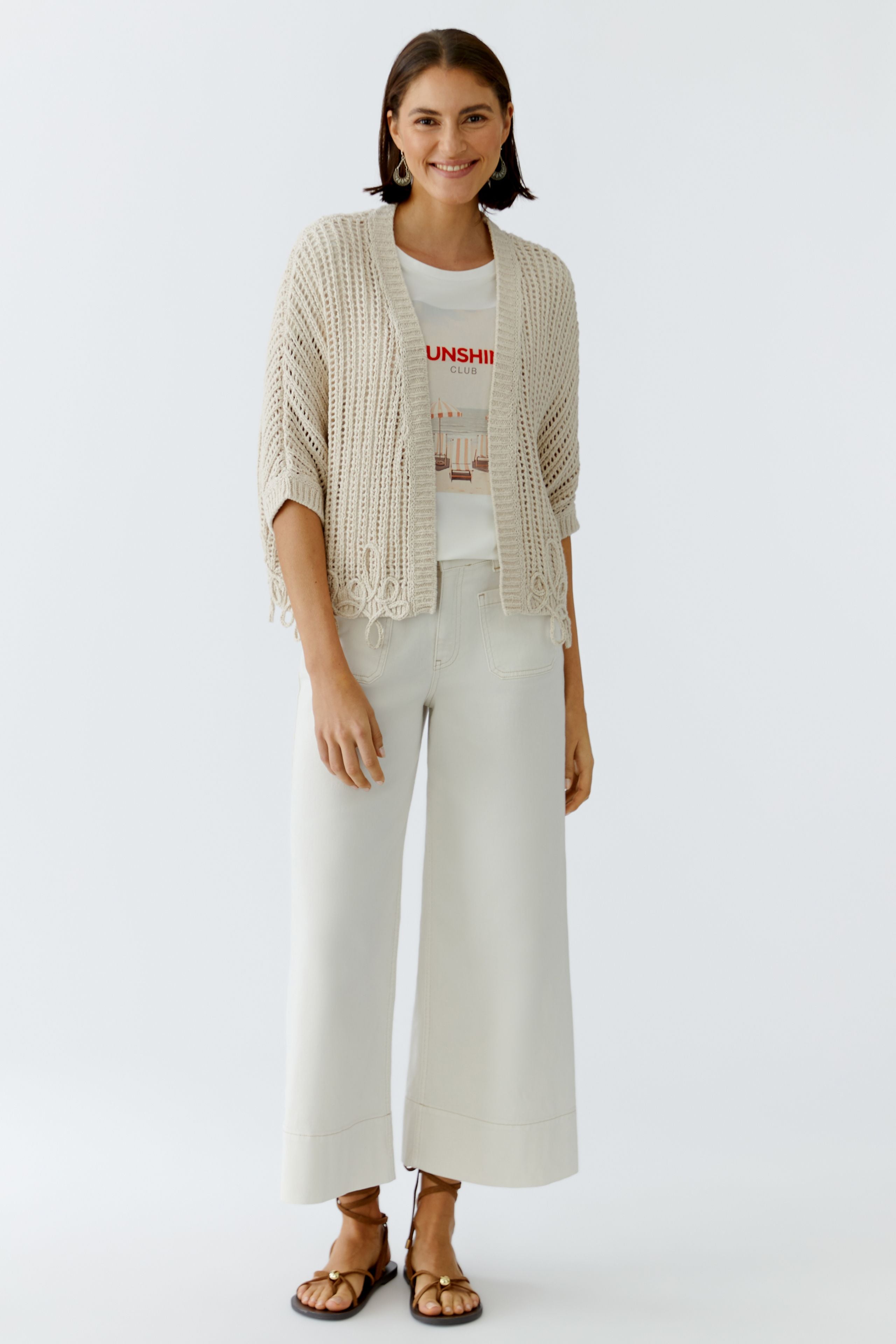 Oui Damen Strickjacken Biscuit