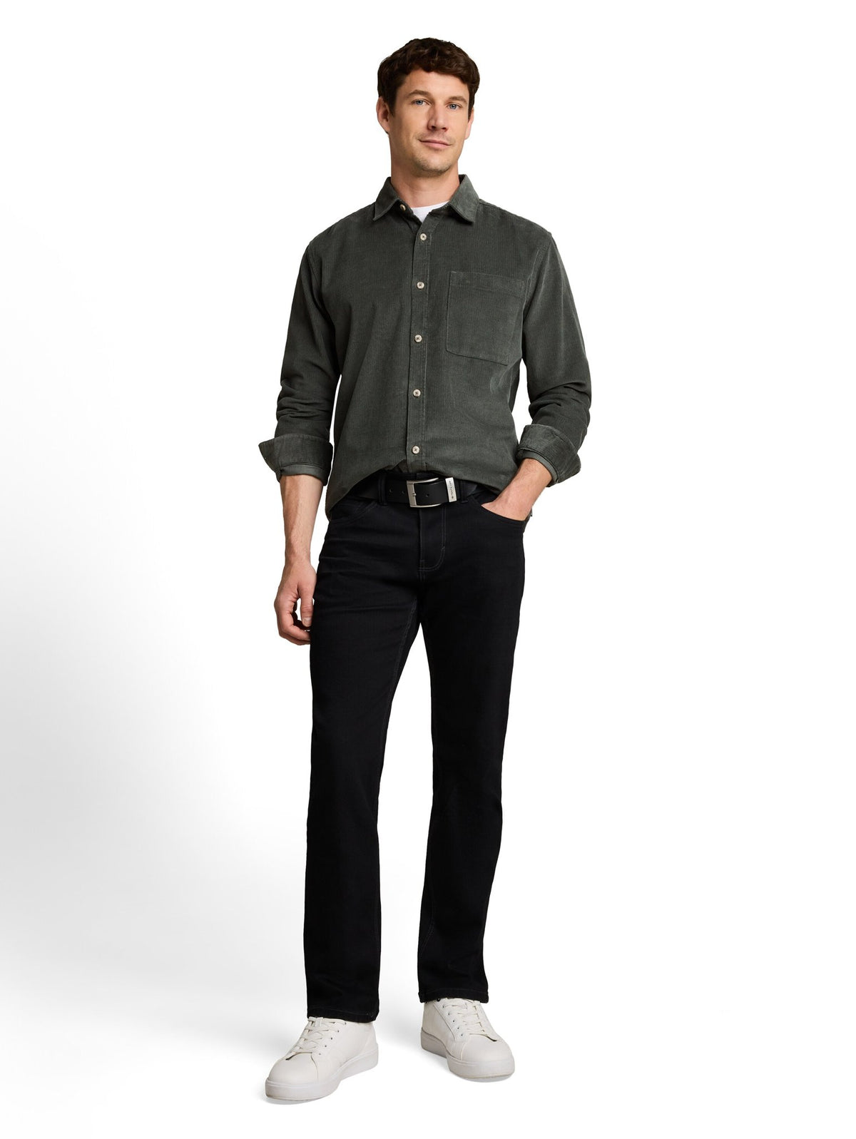 Tom Tailor Herren Hemden lang Darkest Olive