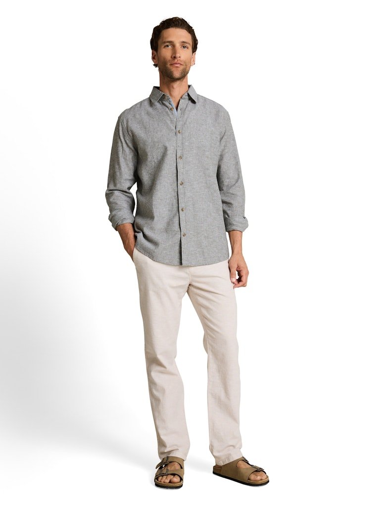 Tom Tailor Herren Hemden lang Faded Leaf Gree