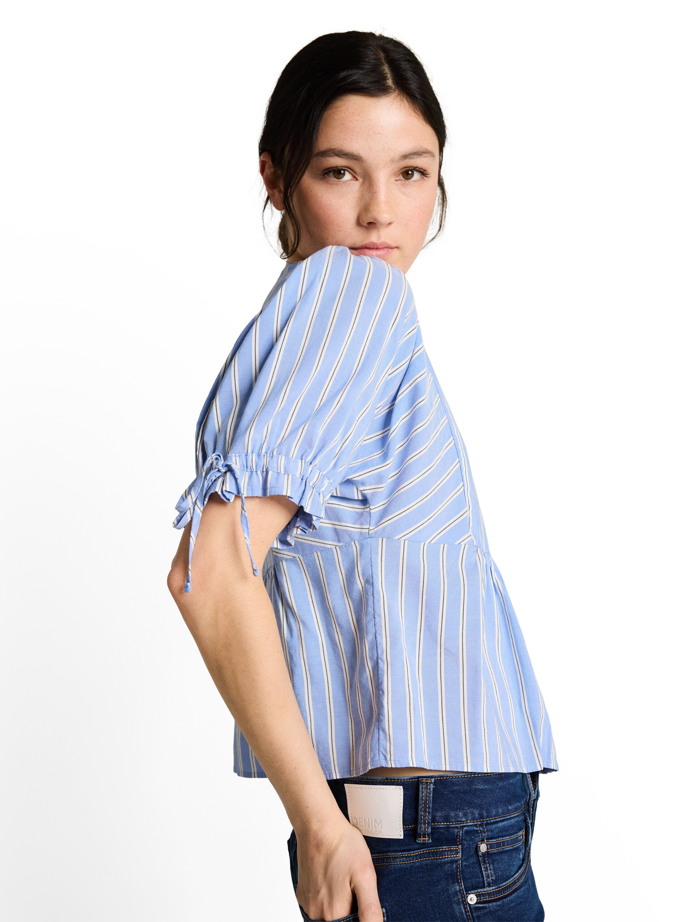 Tom Tailor denim Damen Blusen kurz Blue White Vert