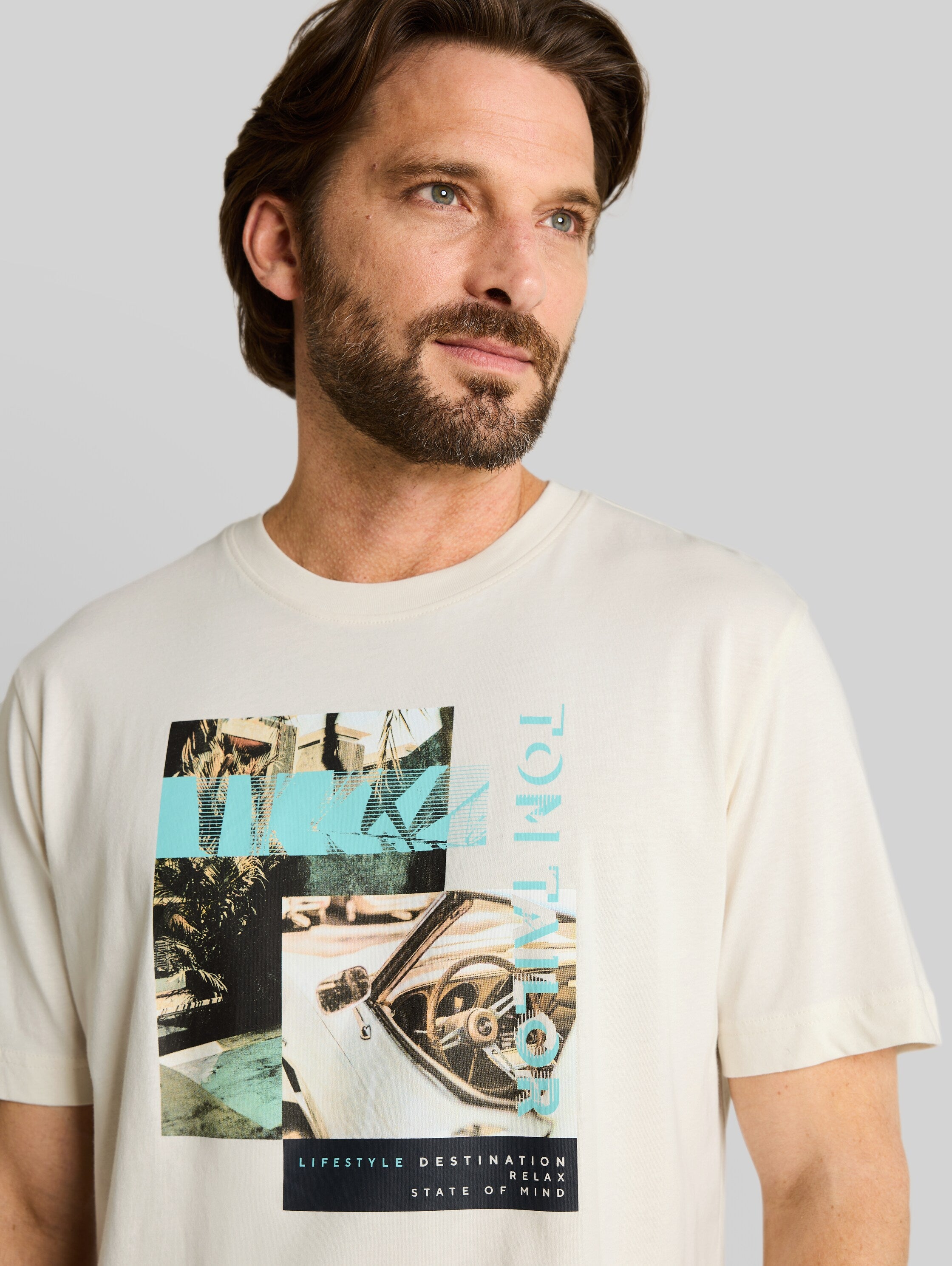 Tom Tailor Herren T-Shirts kurz Gardenia White