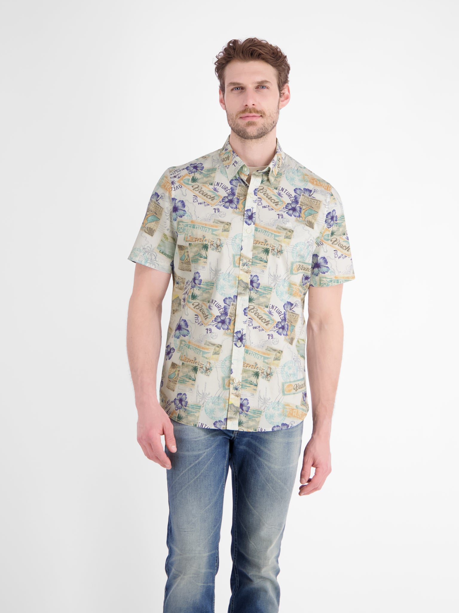 Lerros Herren Hemden kurz Broken White