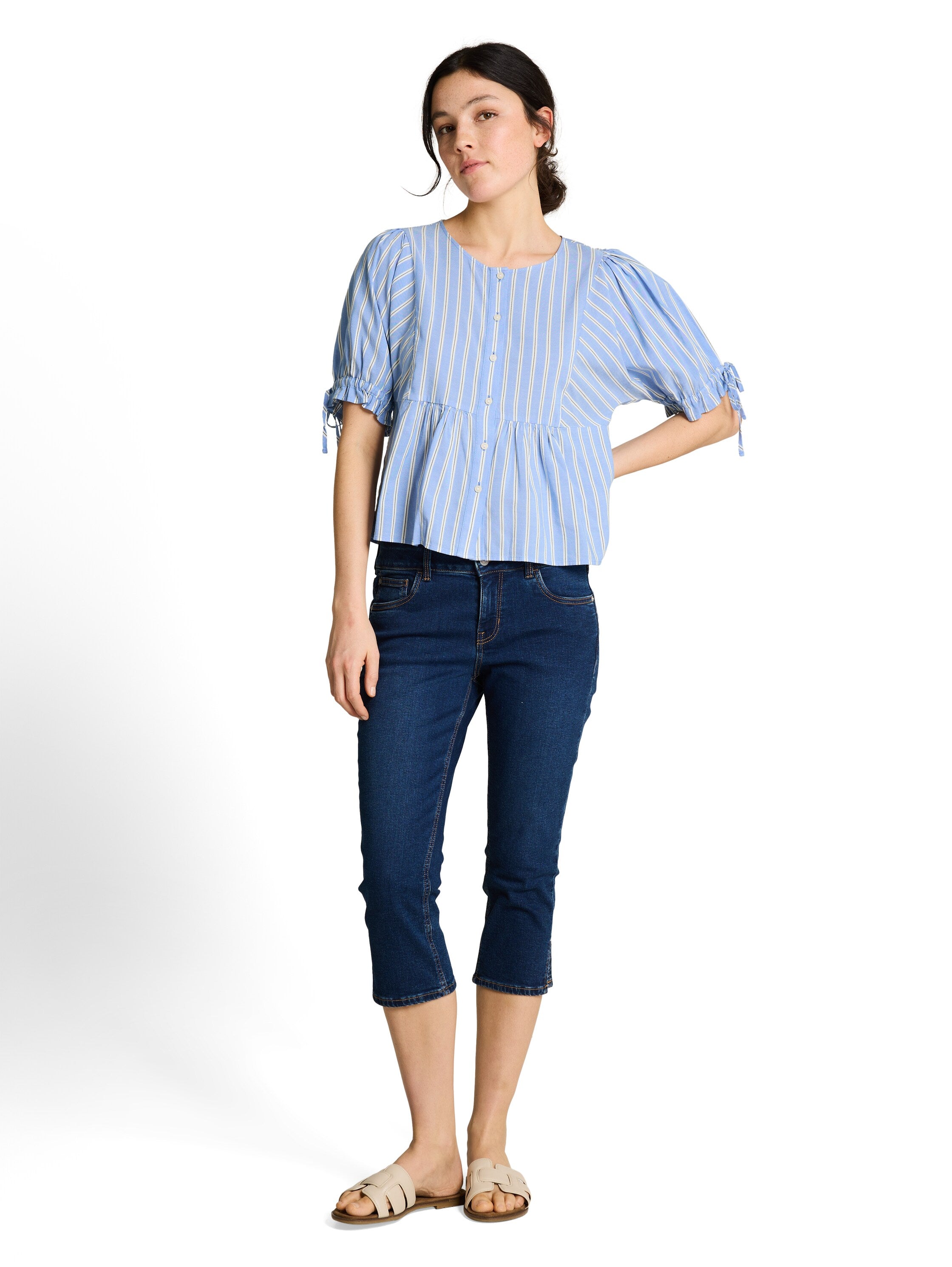 Tom Tailor denim Damen Blusen kurz Blue White Vert