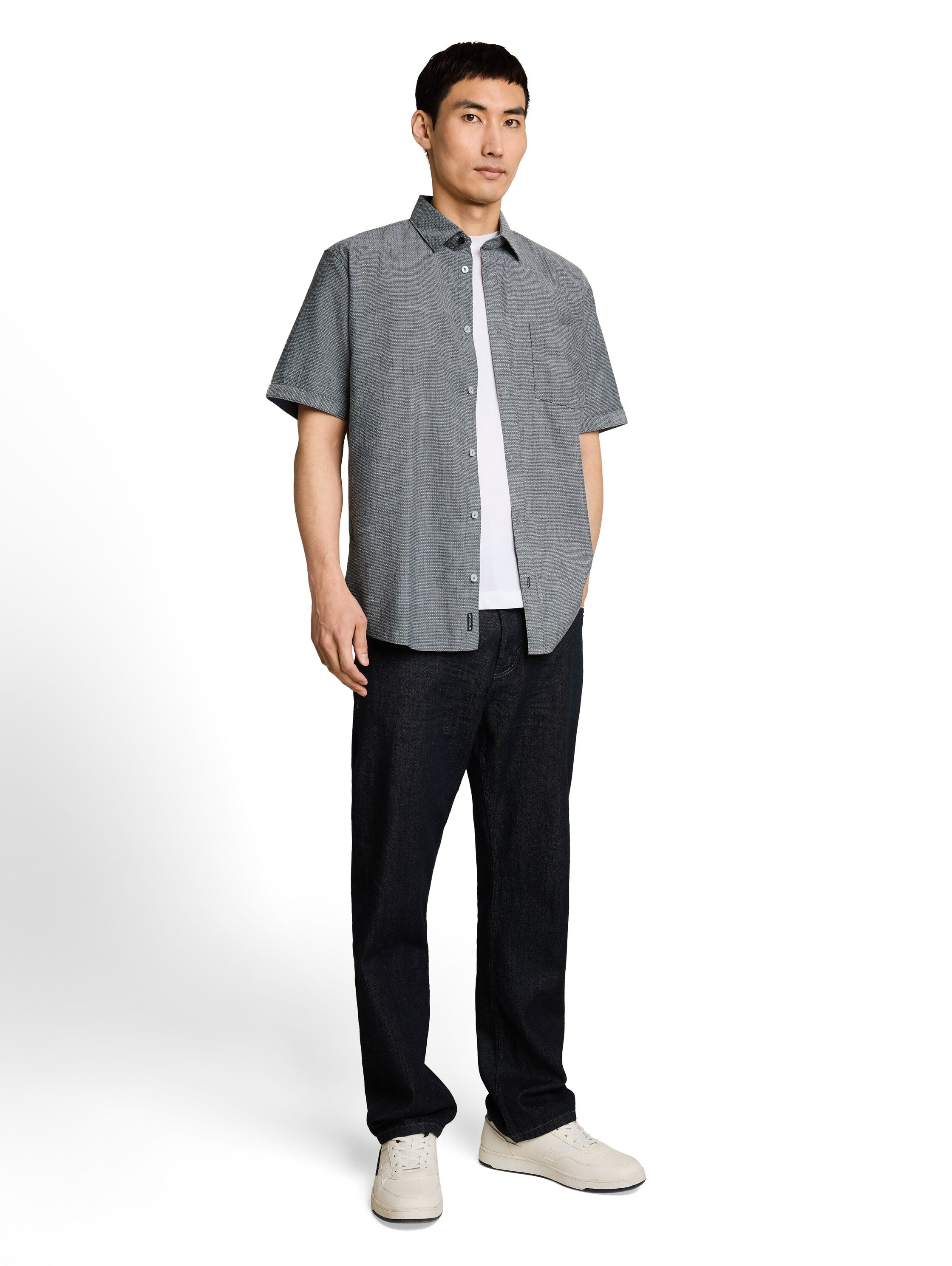 Tom Tailor Herren Hemden kurz Navy Structure