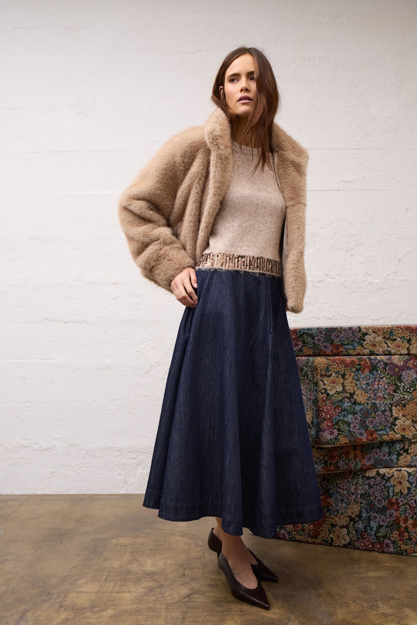 Oui Damen Rock  Raw Denim