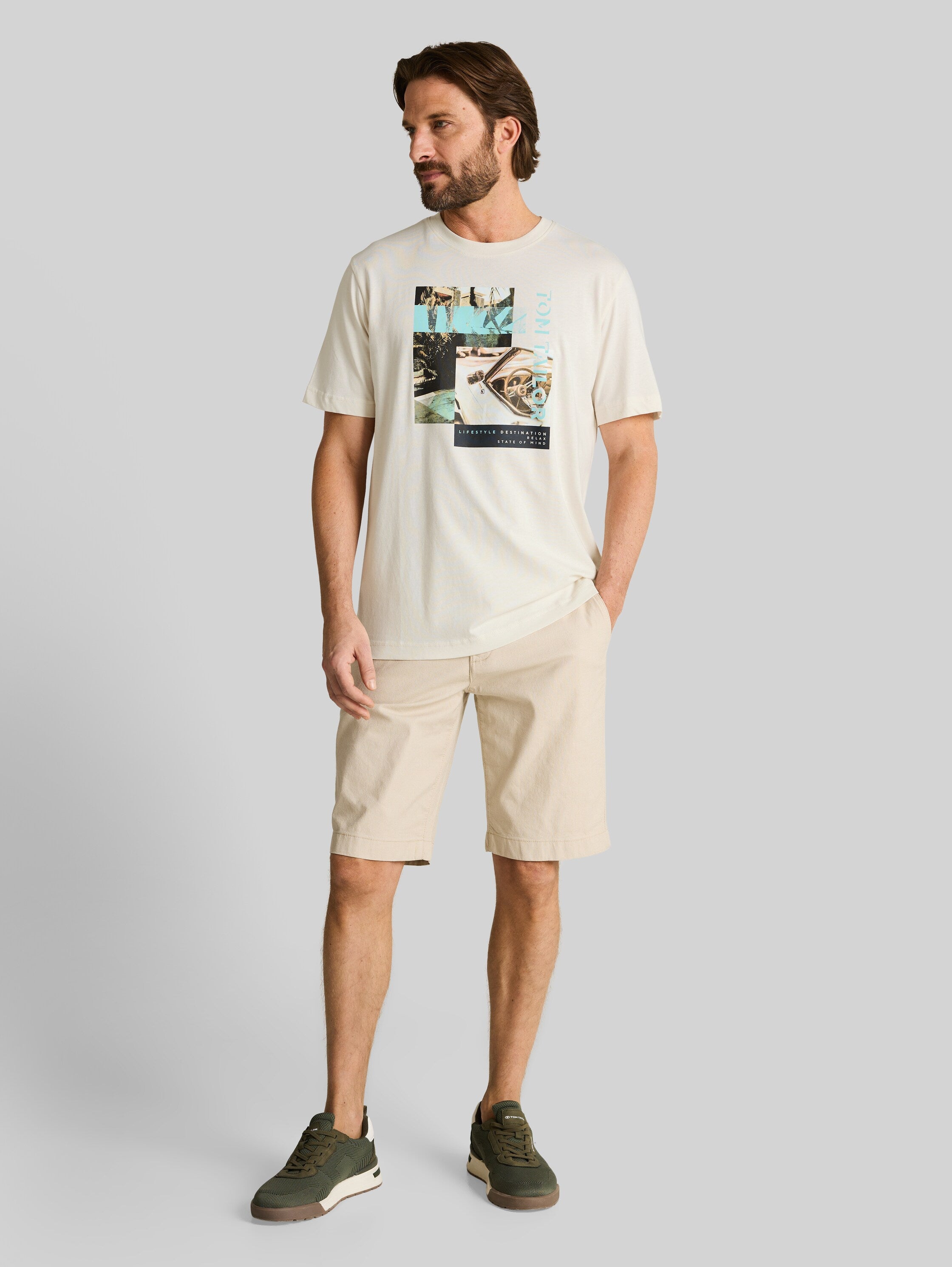 Tom Tailor Herren T-Shirts kurz Gardenia White