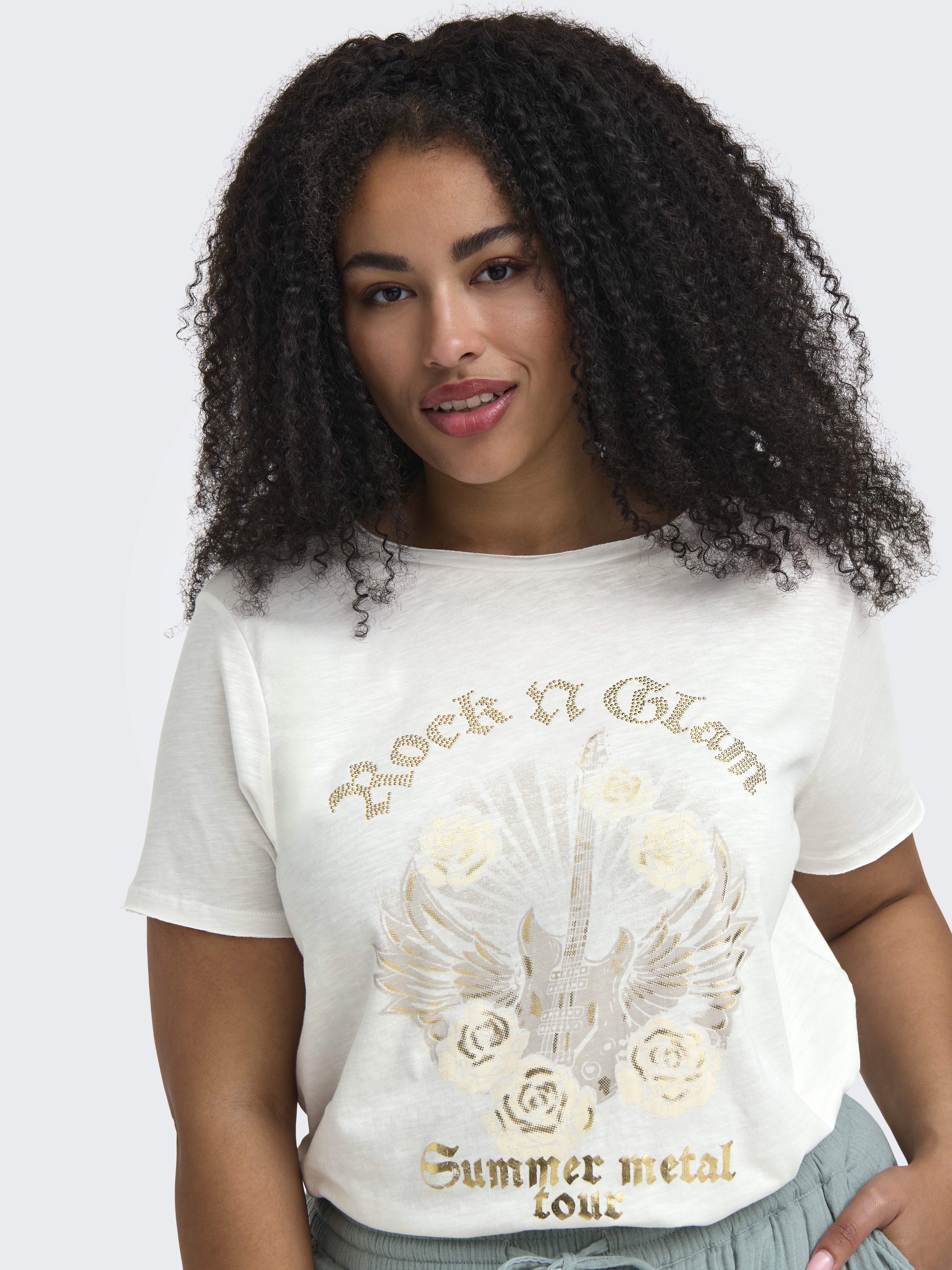 Only Caramkoma Damen T-Shirts Cloud Dancer/Ro