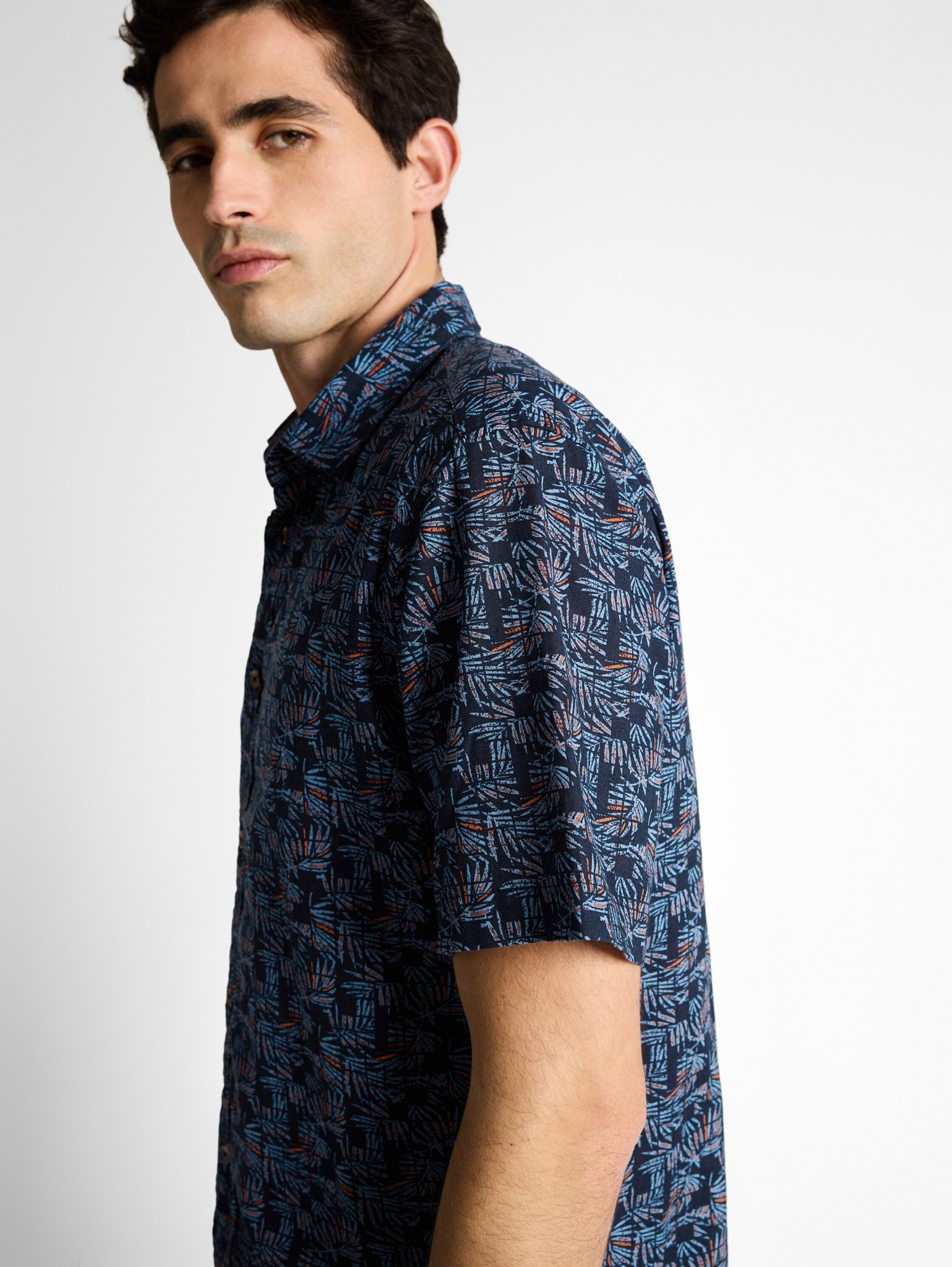 Tom Tailor Herren Hemden kurz Blue Palm Tree