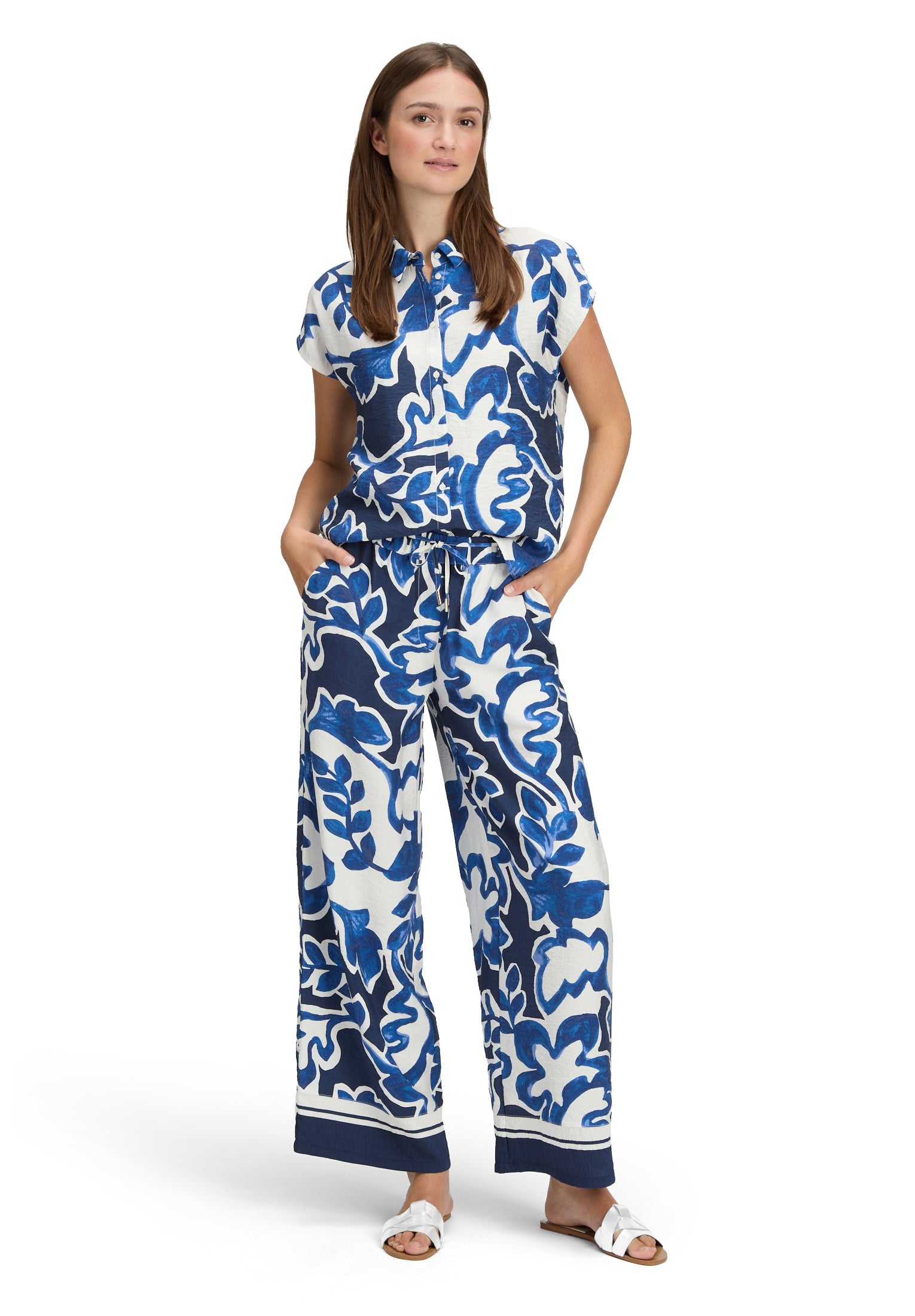 Betty & Co Damen Hosen Cream/Dark Blue