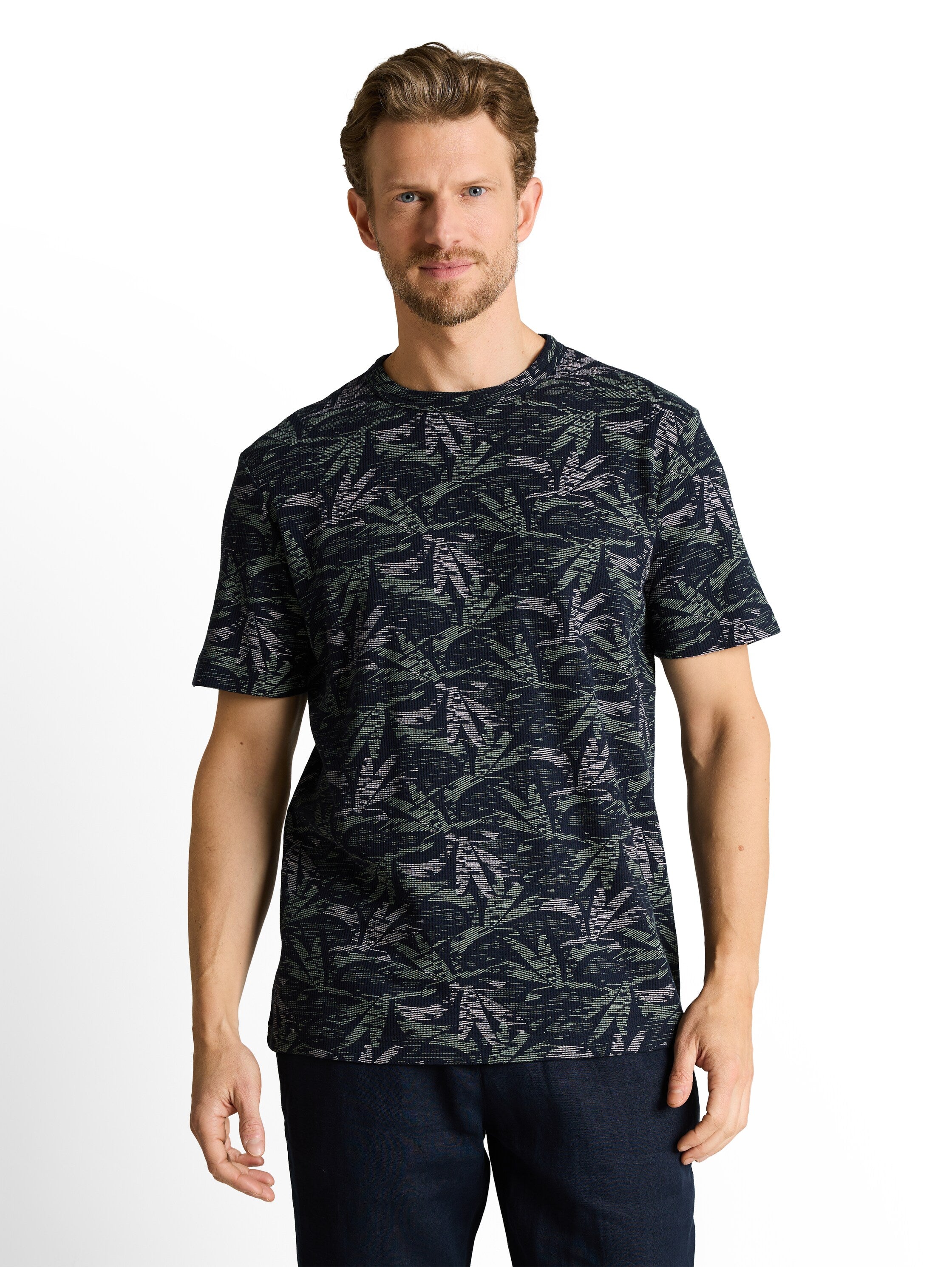 Tom Tailor Herren T-Shirts kurz Navy Green Palm