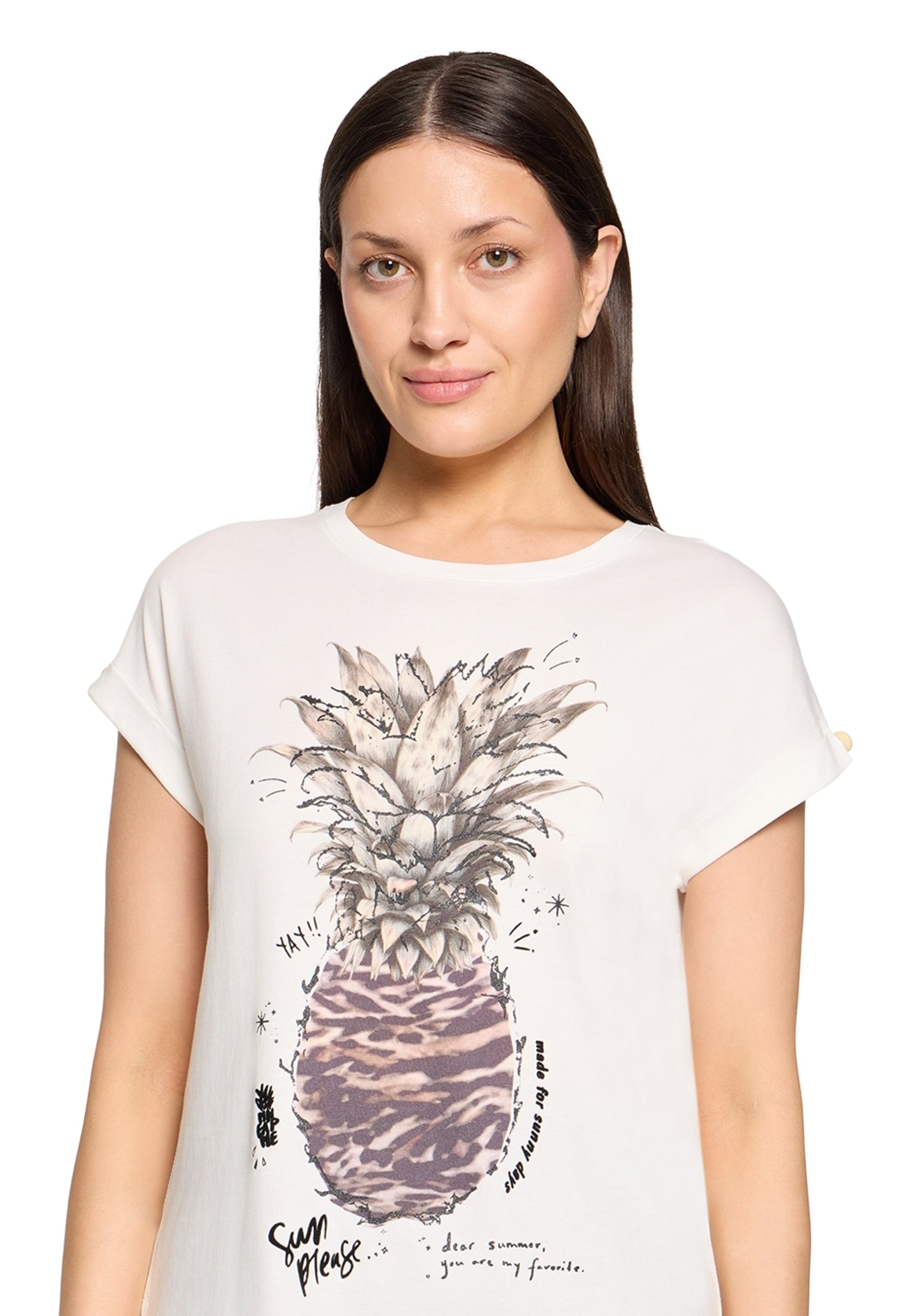 Cartoon Damen T-Shirts Patch Cream/Bei