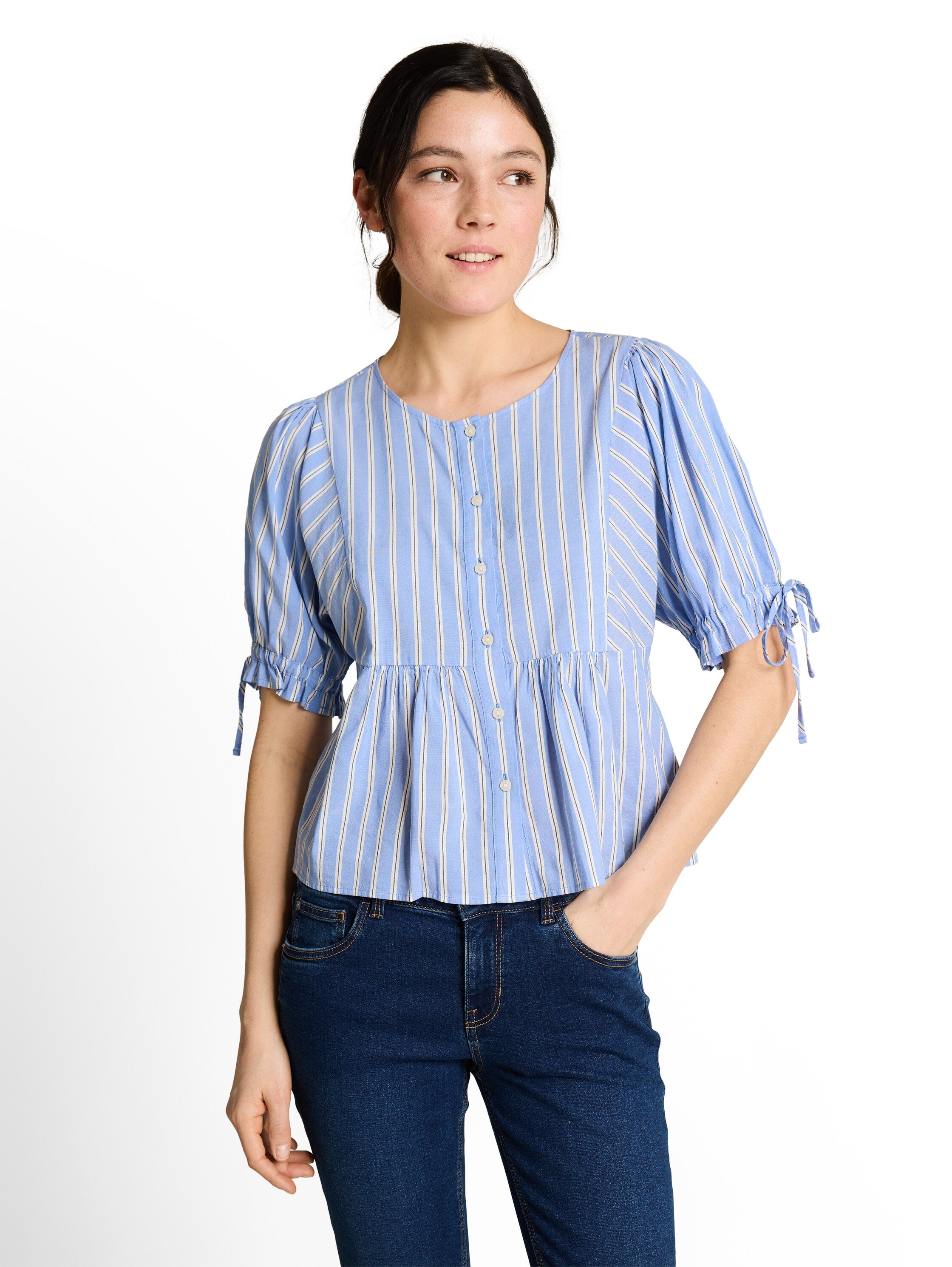 Tom Tailor denim Damen Blusen kurz Blue White Vert