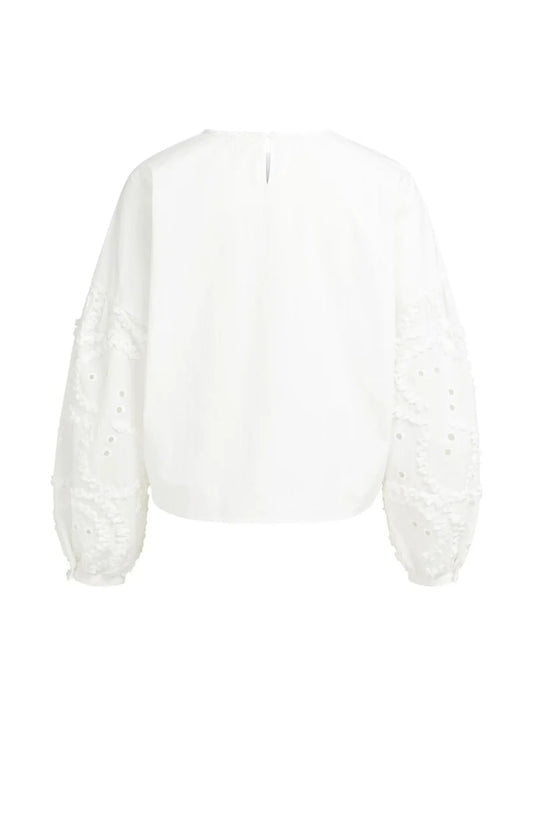 Bluse mit bestickten Ärmeln und rundem Ausschnitt