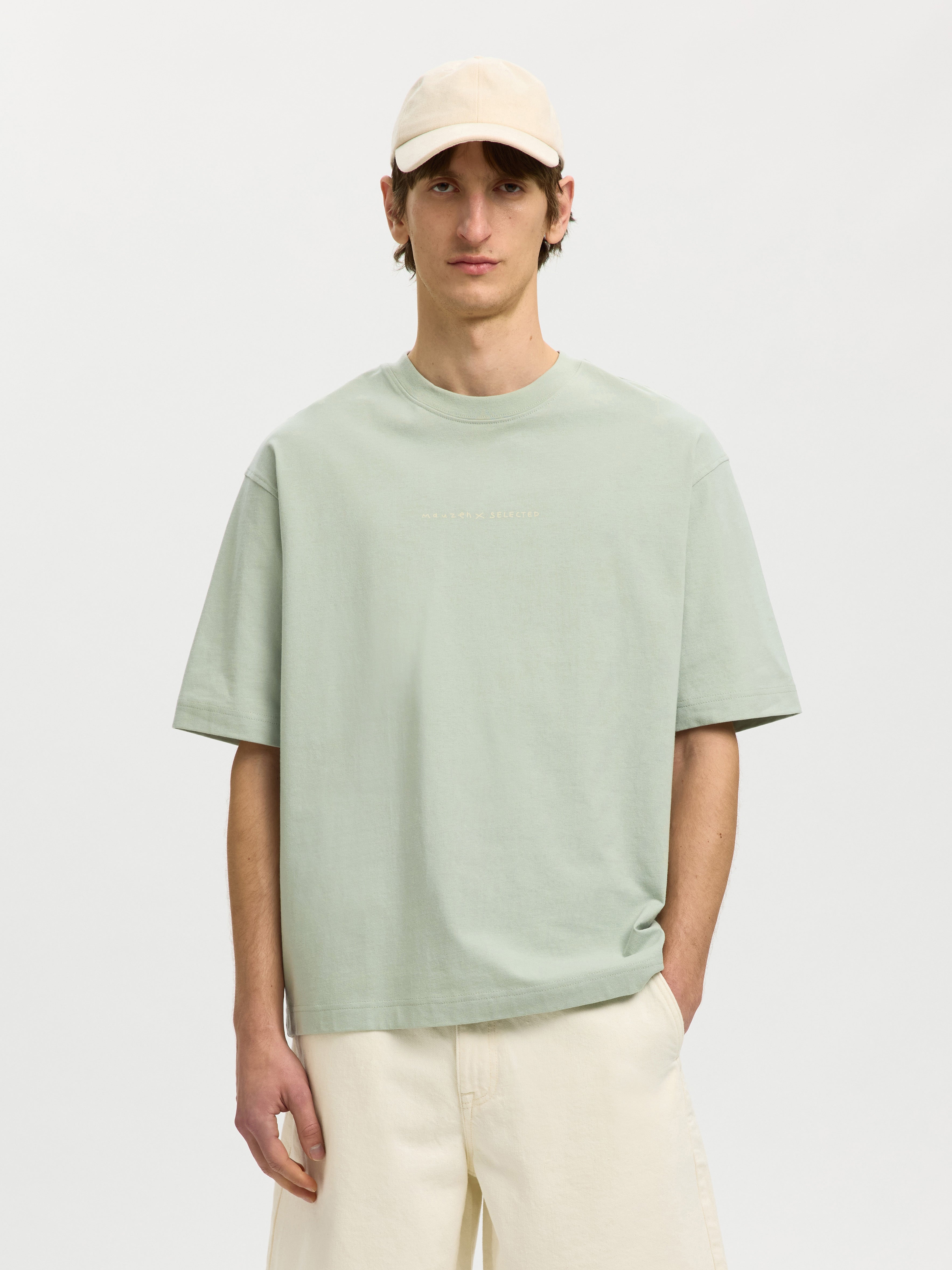 Selected homme Herren T-Shirts kurz Aqua Gra
