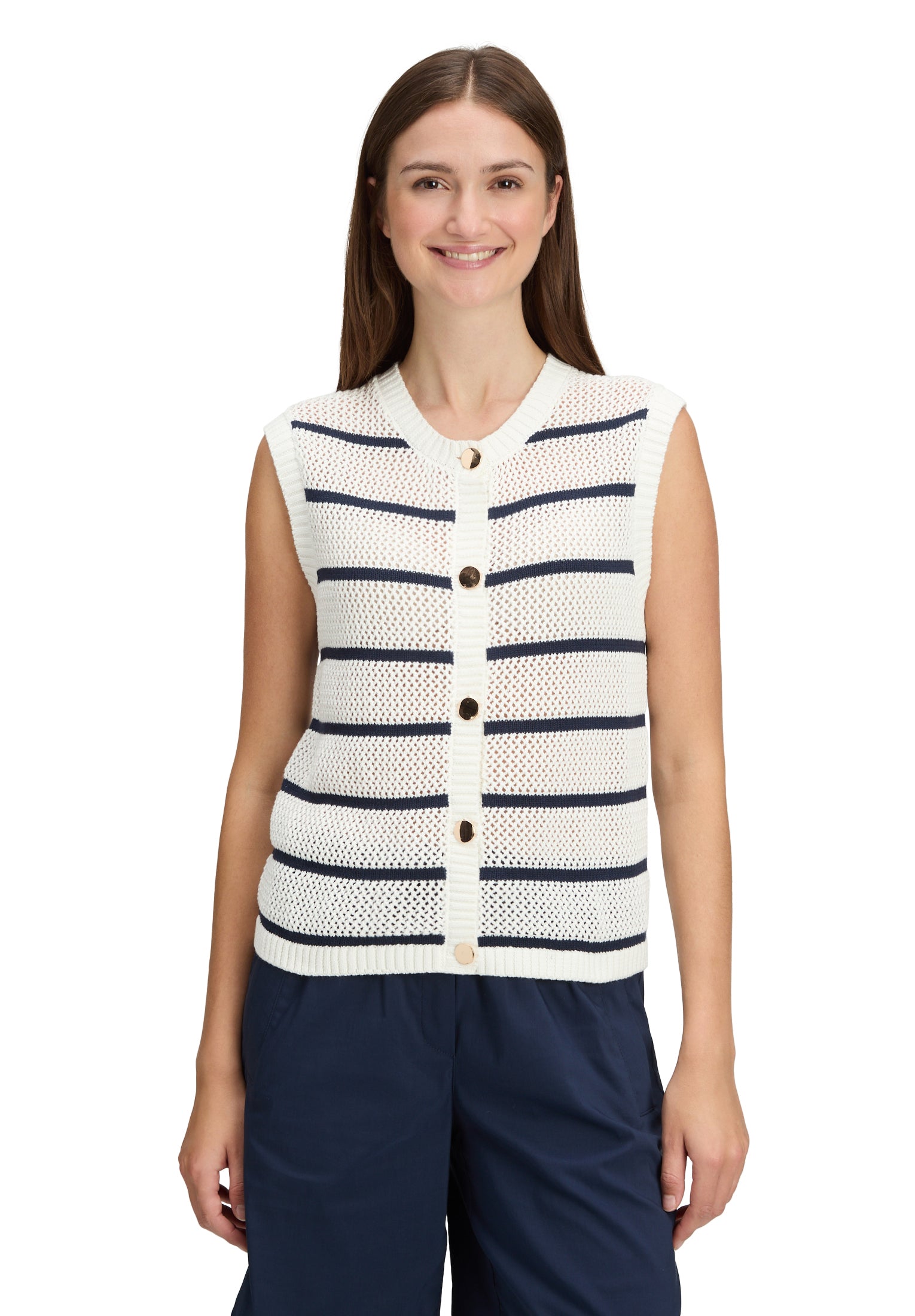 Betty & Co Damen Strickjacken Cream/Dark Blue