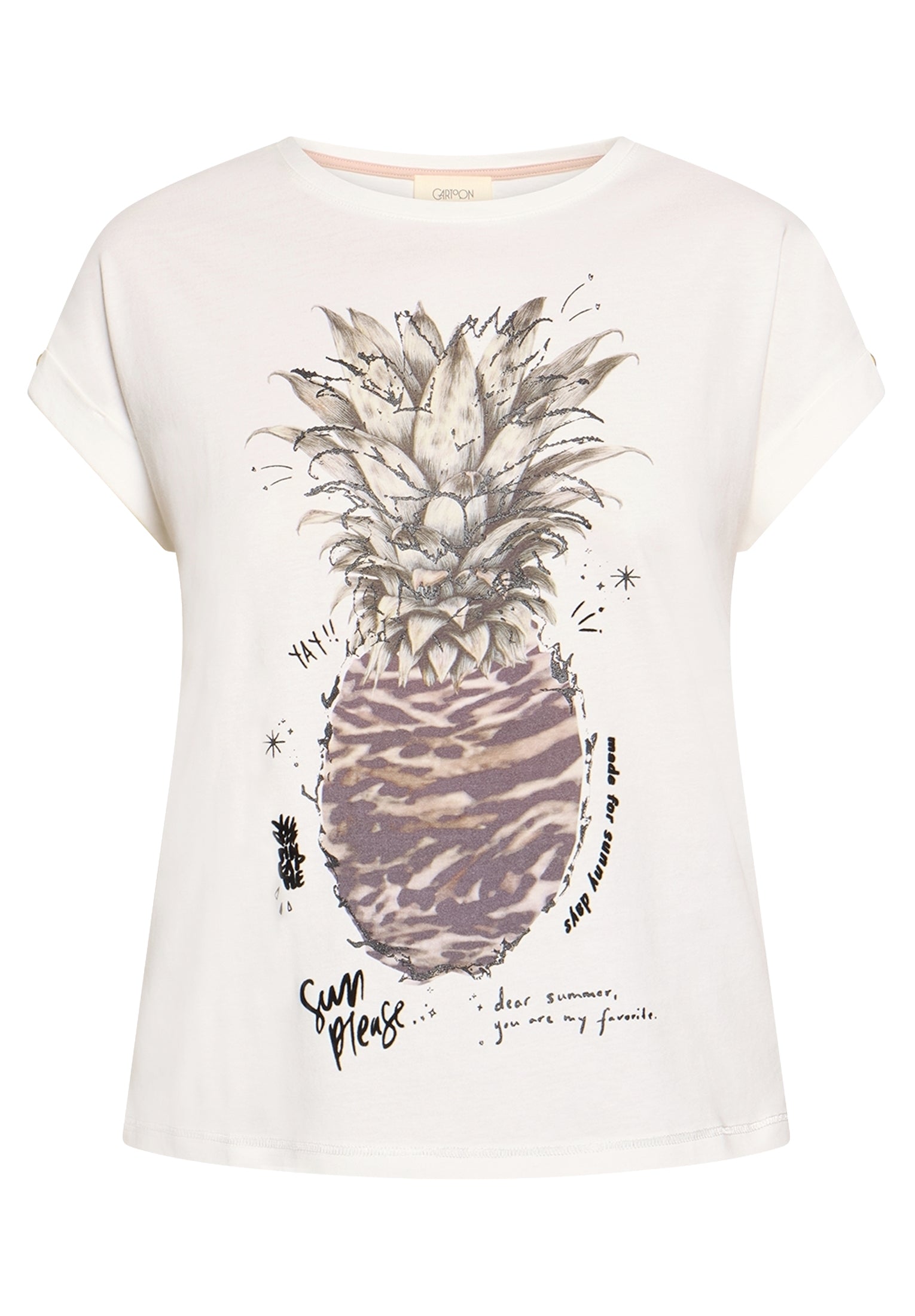 Cartoon Damen T-Shirts Patch Cream/Bei