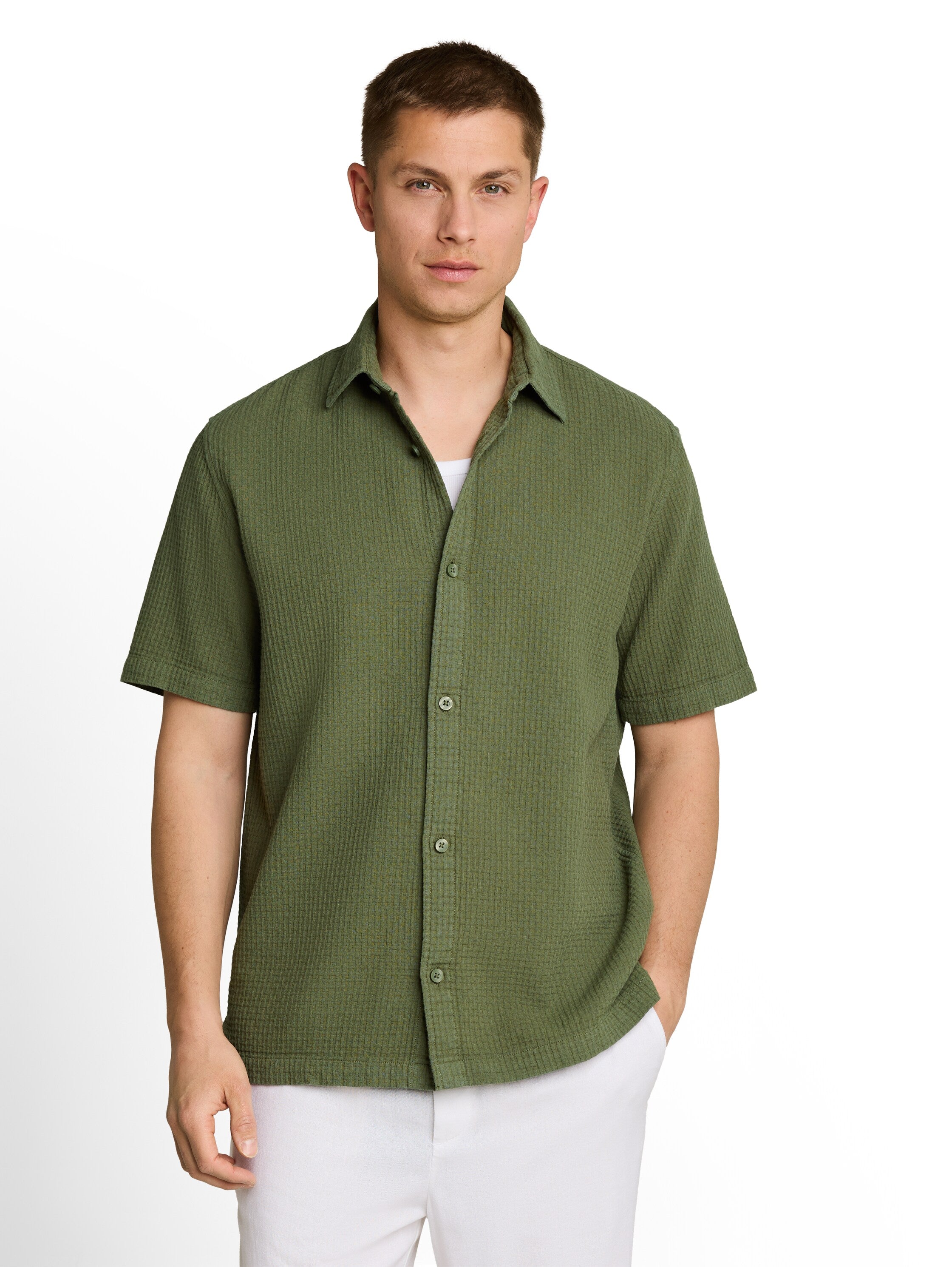 Tom Tailor denim Herren Hemden kurz Oak Leaf Green