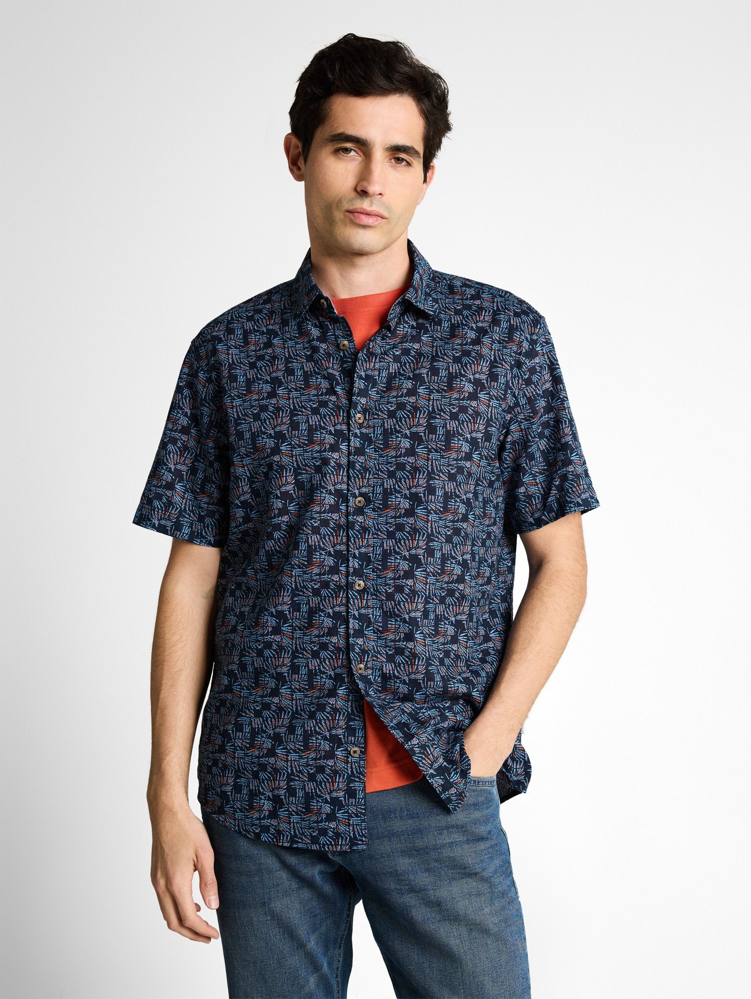 Tom Tailor Herren Hemden kurz Blue Palm Tree